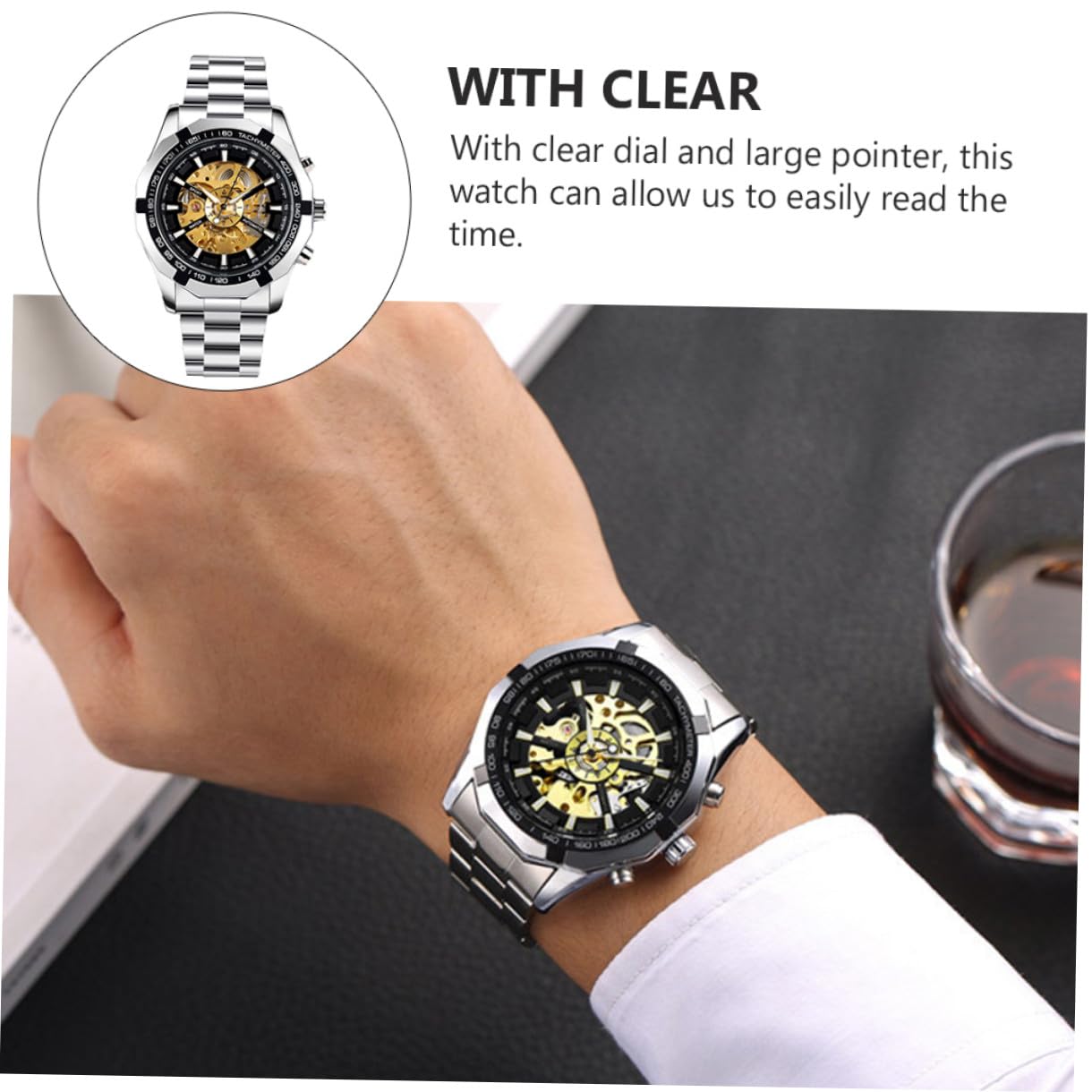 Ciieeo Reloj Mecánico Esqueleto Estilo y Elegancia sin Batería para Hombre y Aleación de Zinc Esfera Clara Adecuado para Asistir a Cualquier Ocasión