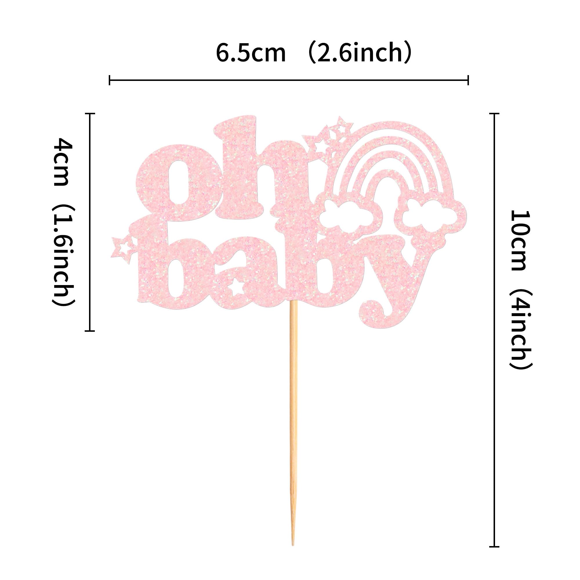 Ercadio 24 Pack Boho Rainbow Oh Baby Cupcake Toppers and Picks - Rose Gold Cake Decorations for Rainbow Theme Birthday Party Supplies