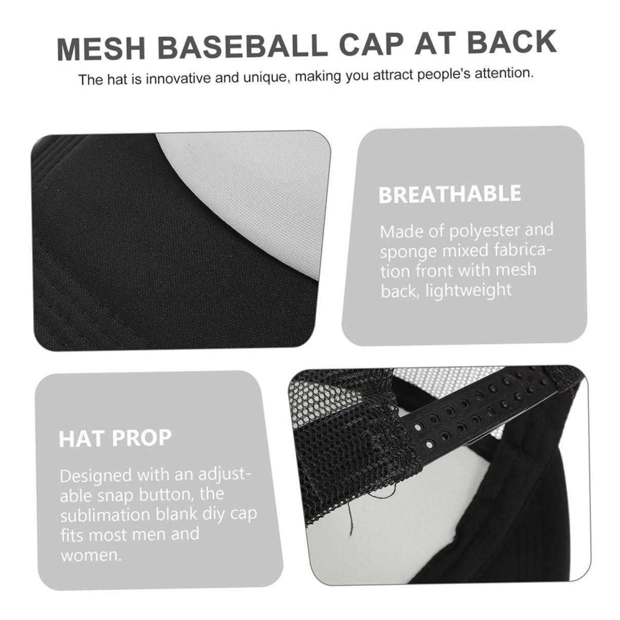 Set da 6 Cappelli da Baseball in Rete Traspirante per Sublimazione, Cappelli Vuoti Fai da Te per attività All'aperto e Uso Quotidiano