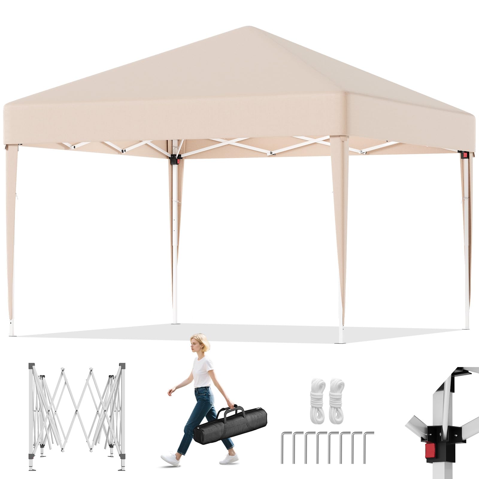 TRIUMPHKEY Tonnelle Pliante 3x3 Imperméable Anti-UV 50+, Barnum Pliant 3x3 Réglable en Hauteur, Tonelle pour Jardins, Cours, Foires, Etc, Beige