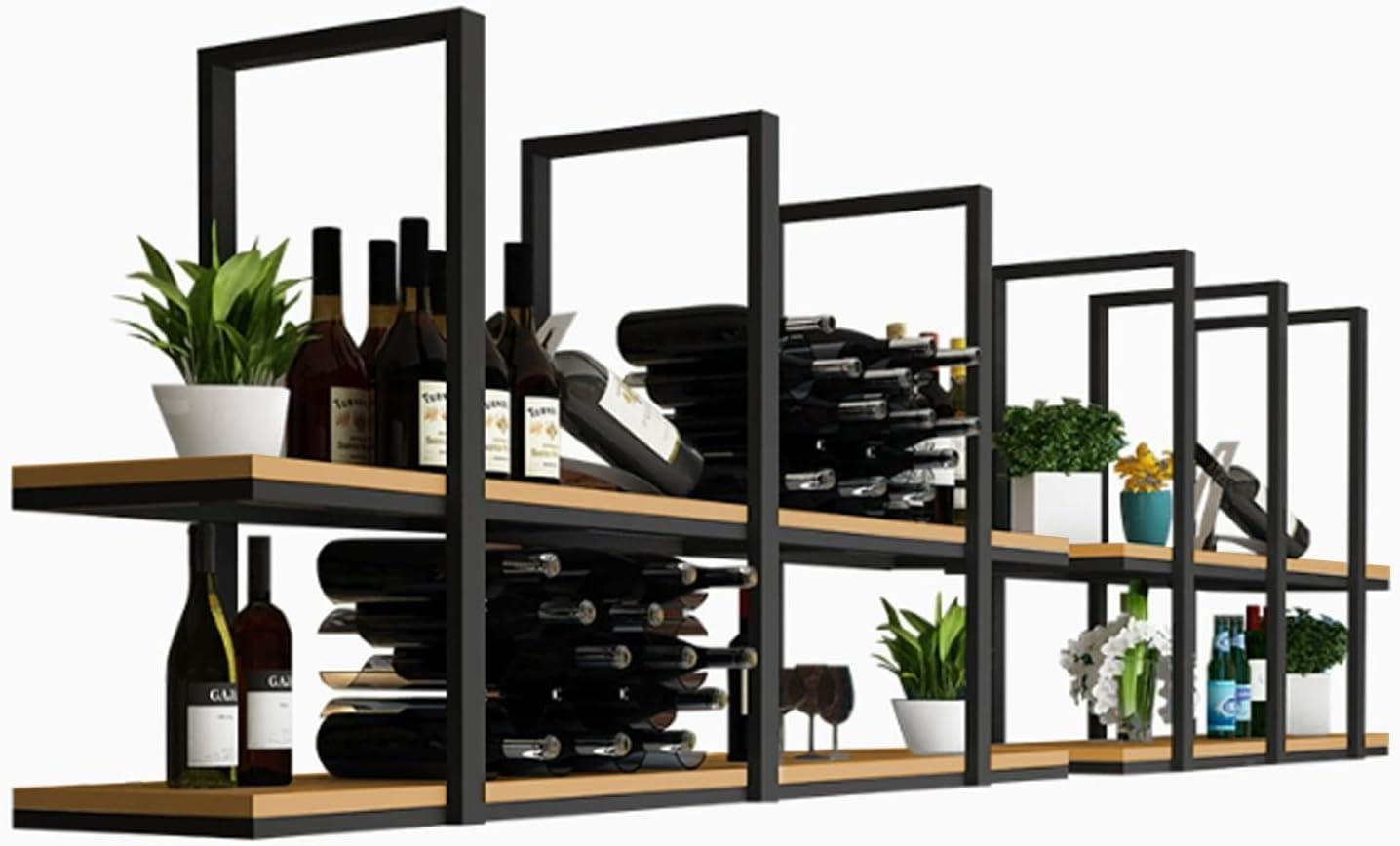 Ceiling Hanging Shelf｜Industrial Wall Mounted Wine Rack 2-Tier Wood Bottle Holder｜Floating Flower Pot Stand Multi Functional Storage for Home Bar Kitchen(150x30x80cm) (80x30x80cm)