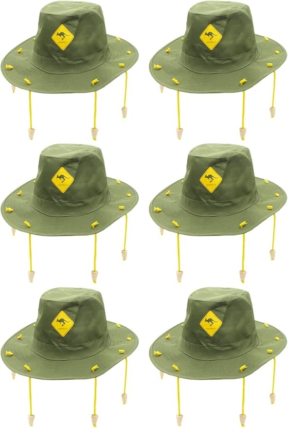 Australia Cork Hat Pack of 6 Green Hat with Yellow Kangaroo Badge