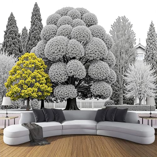 ZISTRCBAO Papel Pintado Pared Árboles De Color Amarillo Grisáceo 150x105cm, Fondo De Pantalla Seda Bosque De Tinta Blanca Y Negra Para Decoración De Paredes Sala Cuarto Oficina Salón, Gris