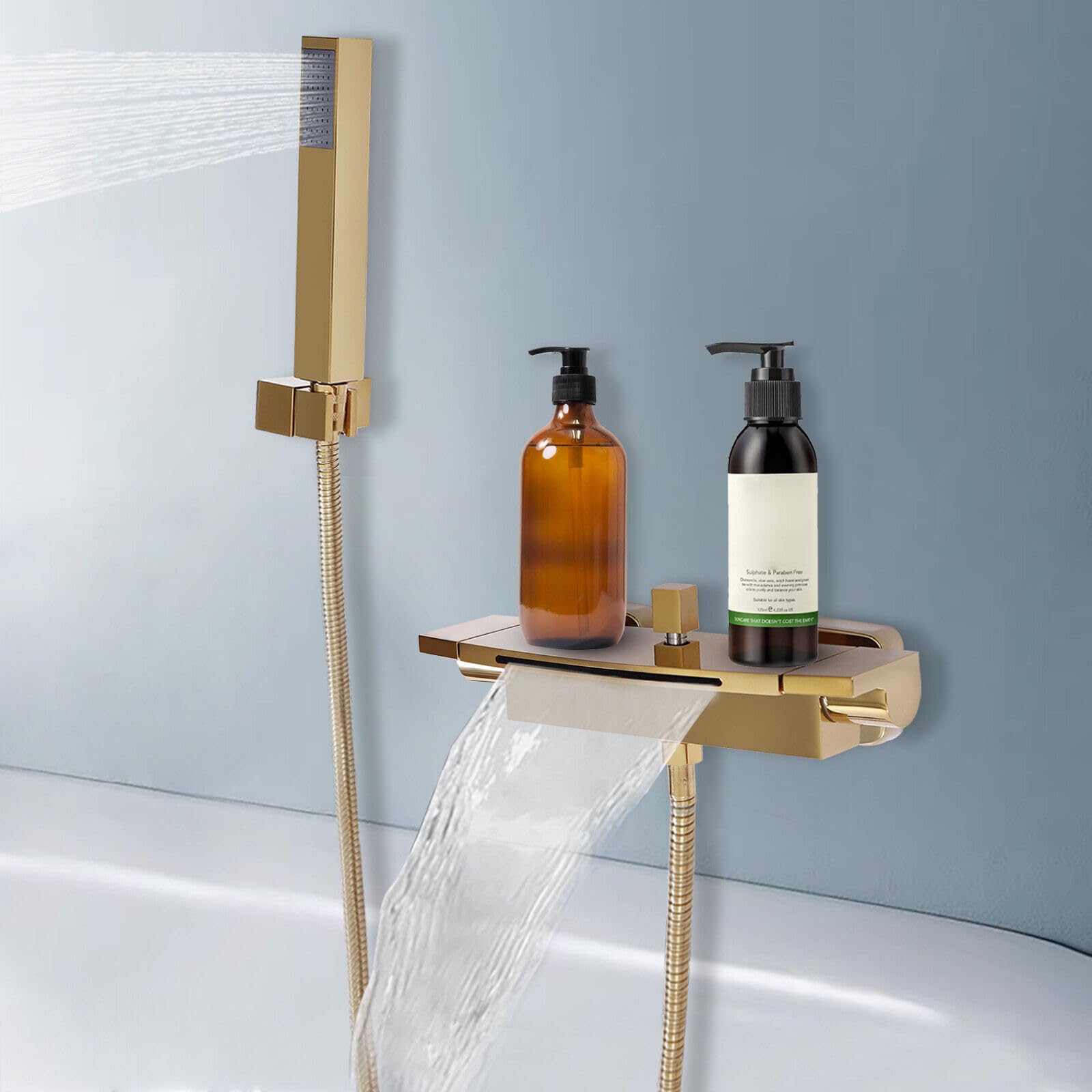 Robinet de baignoire en laiton à cascade dorée pour rituel bien-être