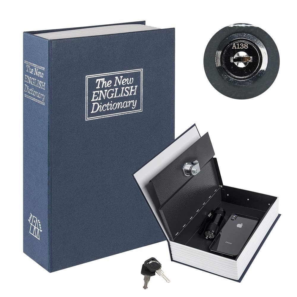 DOEASY Security Dictionary Book Safe Secret with 2 Keys Lock, Metal Hidden Storage Box, Password Secret Compartment for Valuable, Cash, Jewelry (18x12x5.5 cm) (Multicolor) (Key Lock)-image-30