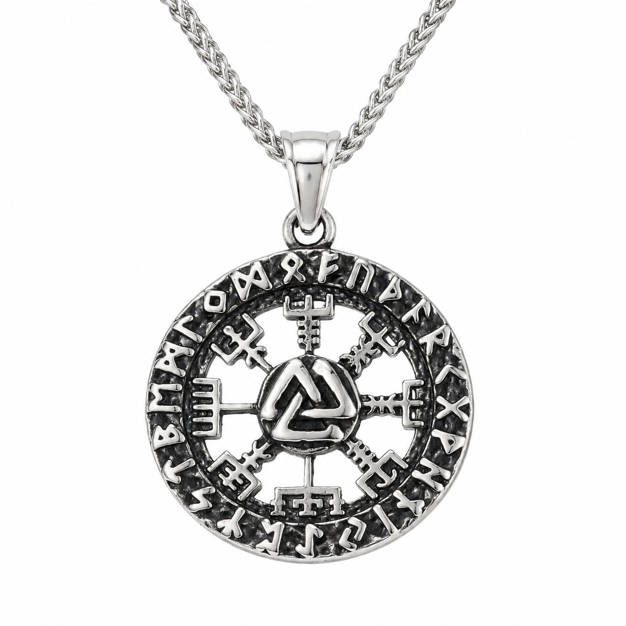 the alpha code Stainless Steel Antique Silver Finish 'Vegvísir Path of Kings' Viking Compass Hip-Hop Pendant Necklace With Chain For Men And Boys | Rugged Macho Style Bold Biker Statement Jewellery For Daily, Club, Party Use & Gifting (NK1516) 1Pc-picture-12