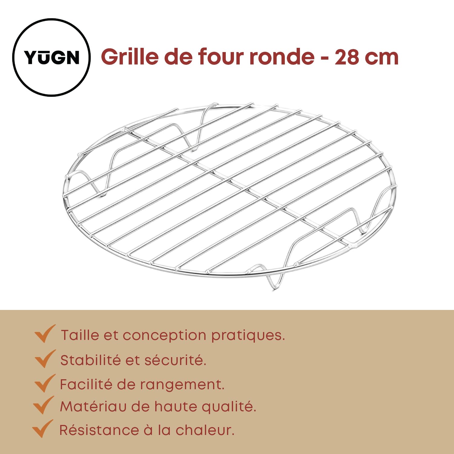 Grille de cuisson ronde en acier inoxydable 28 cm – Grille universelle pour micro-ondes, four et barbecue – Durable, polyvalente et facile à nettoyer