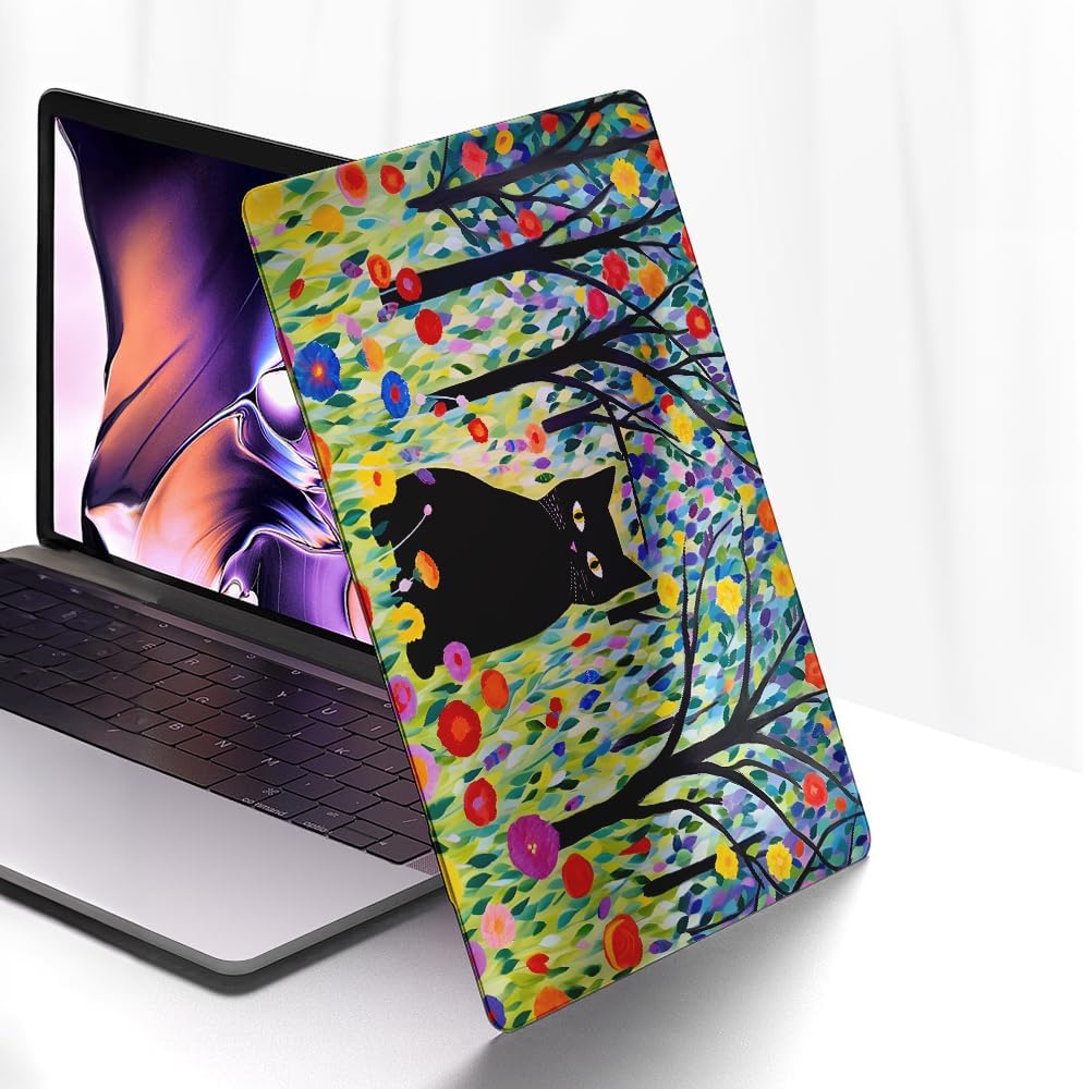 Compatible with MacBook Air 13 inch Case 2020 2021 M1 A2337 A2179 A1932, Plastic Hard Shell Case for Mac Air 13 with Touch ID (2018-2021) - Black Cat Among Flowers in The Woods
