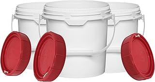 House Naturals 1.25 Gal Plastic Bucket Food Grade with Red Screw on lid( Pack of 3) Made in USA