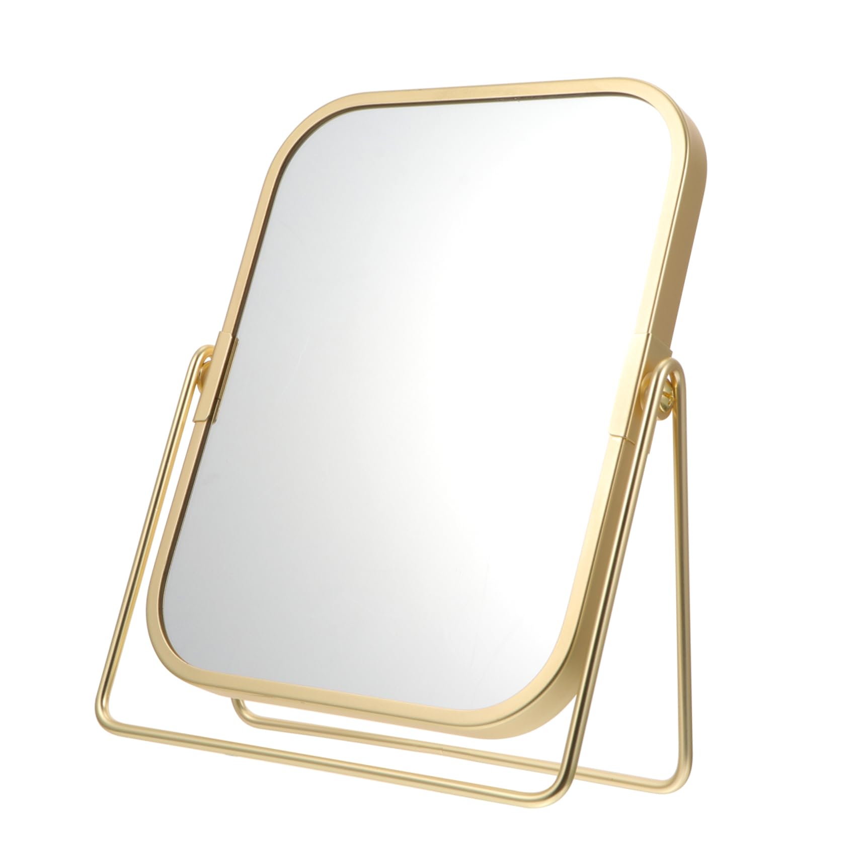 DOITOOL Desktop Vanity Mirror Tabletop Makeup Mirror Metal Tabletop Mirror Gold Trim Mirror Metal Stand Dressing Table Mirror 360 Degree Swivel Mirror Desk Topper Metal Frame To Rotate