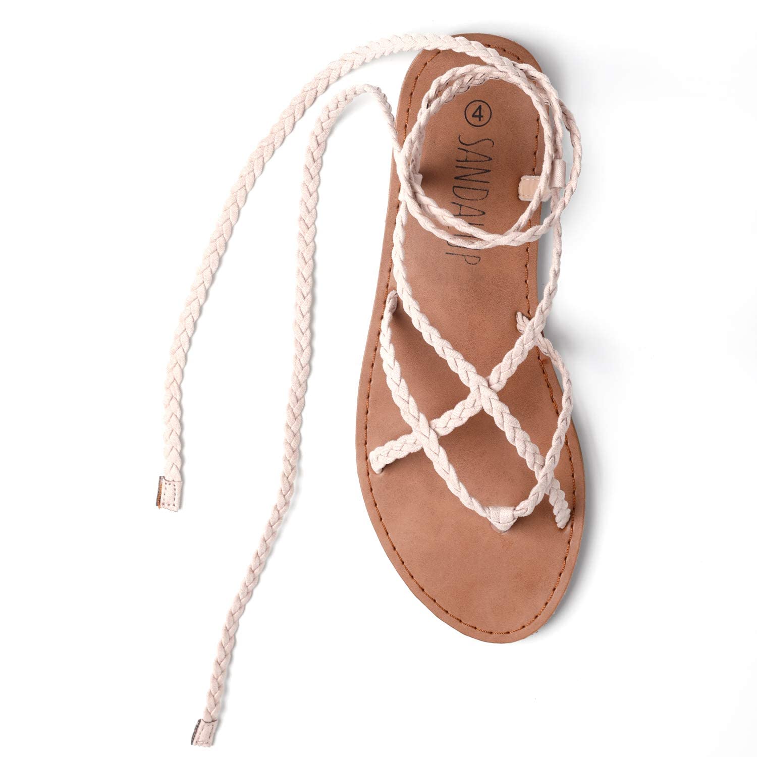 Trary Womens Woven Braided Lace Up Flat Sandals Strappy Gladiator Open Toe Tie Up Ankle Wrap Summer Cute Flats Comfortable Casual Beach Vacation Dressy Walking Shoes