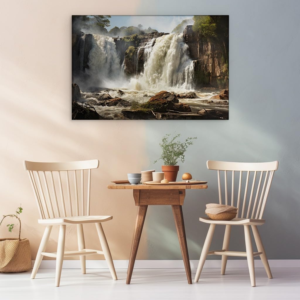 Canvas for Living room. Majestic Forest Cascade: Unveiling Nature's Tranquil Power, 27 x 18 inch Canvas Wall Art - Simplicity Embodied - Modern Home Decor