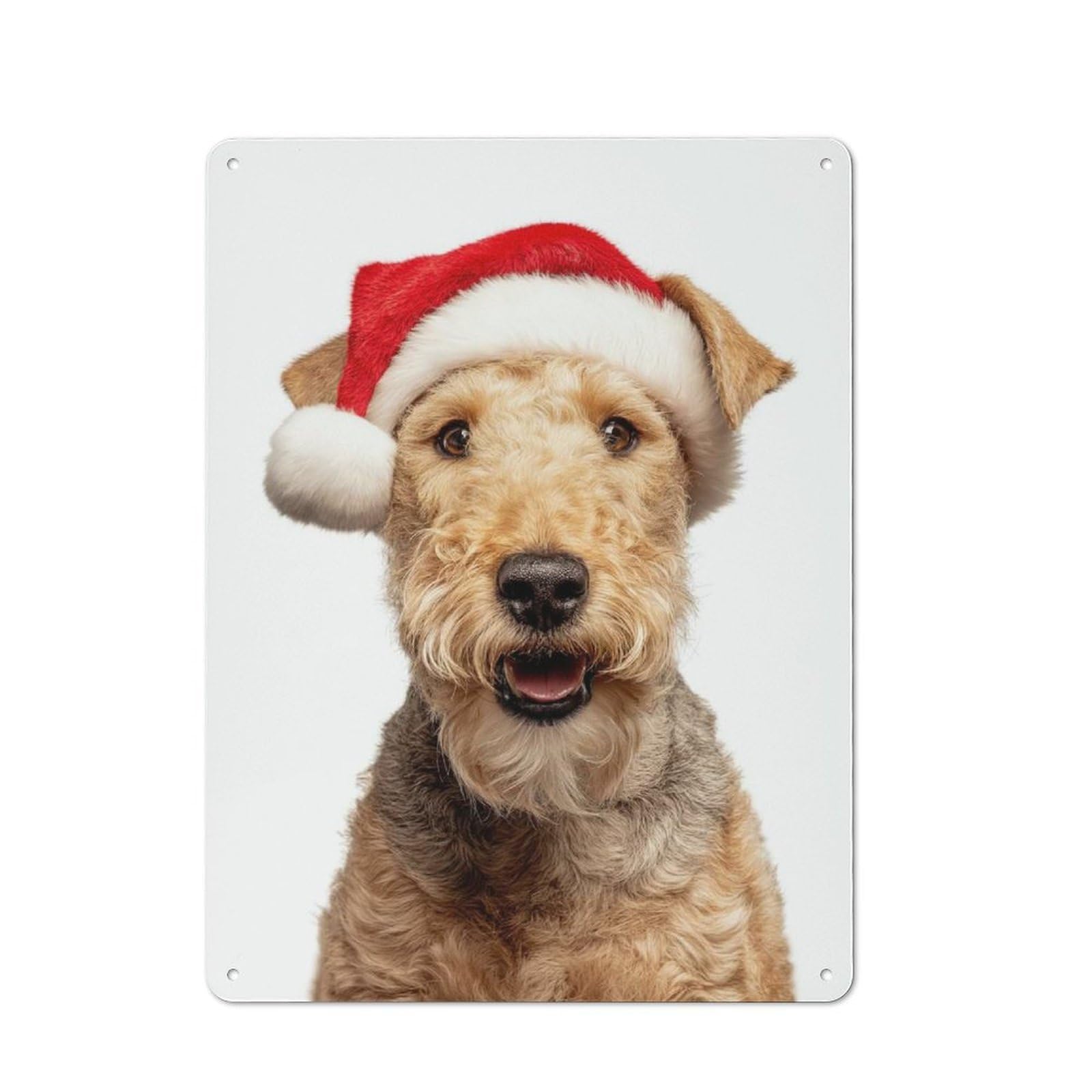 Junmoney Lakeland Terrier Dog With Santa Hat Tin Wall Plaque 40X30cm With For Living Room Or Hallway, For Garage, Workshop And Man Cave Decoration