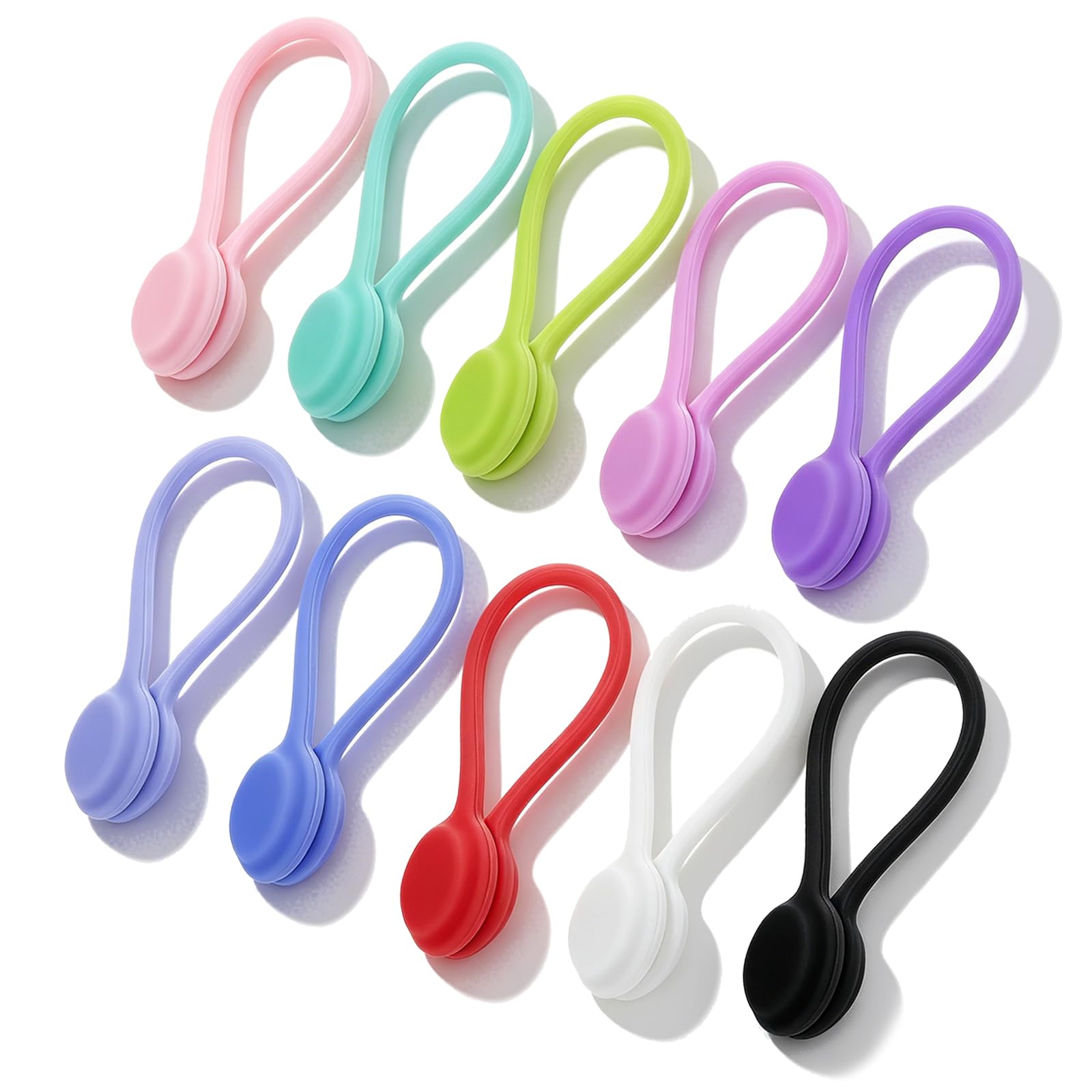 Thrivemart Multicolor 10Pcs Magnetic Cable Ties,Soft Silicone Reusable Zip Ties