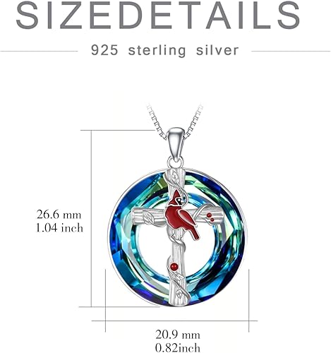 Miniatura 6 de POPKIMI Collar con colgante de cardenal rojo, plata de ley S925, joyería cardenal de cristal de pájaro rojo conmemorativo de árbol cardenal rojo,