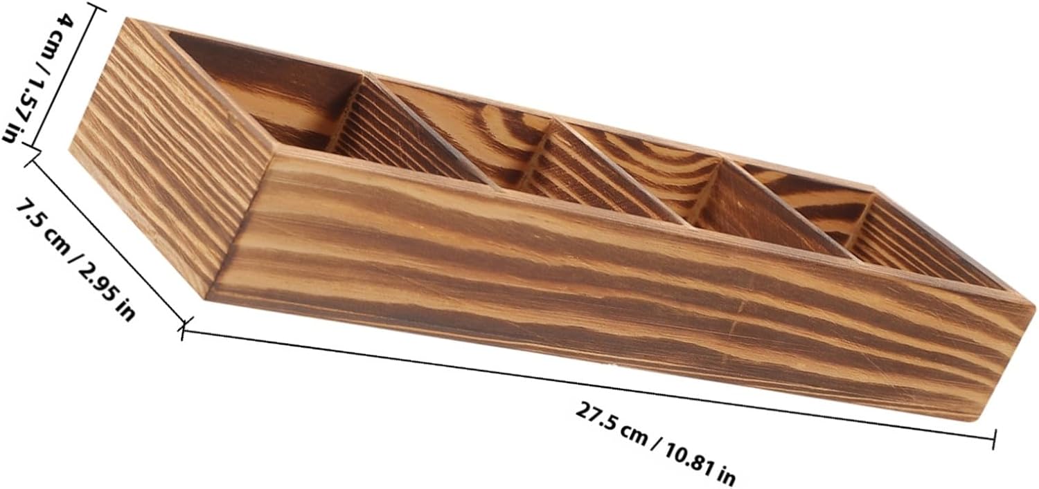 Wooden Tea Bag Organizer with Compartments for Coffee and Sugar Packets
