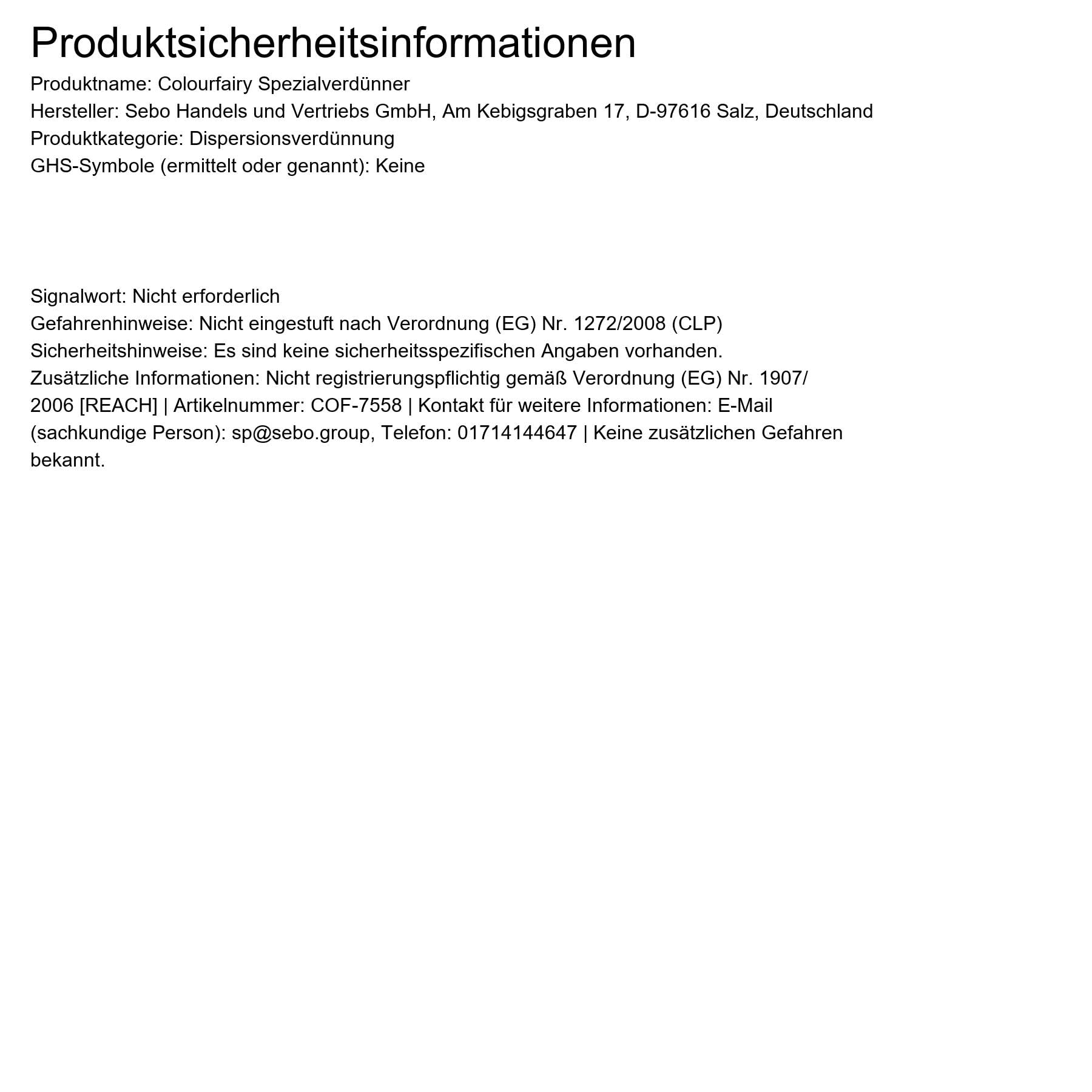 Colourfairy Spezialverdünner 20l (4 x 5l) Biologisch einwandfreies Verdünnungsmittel auf Acrylatbasis Innen Außen