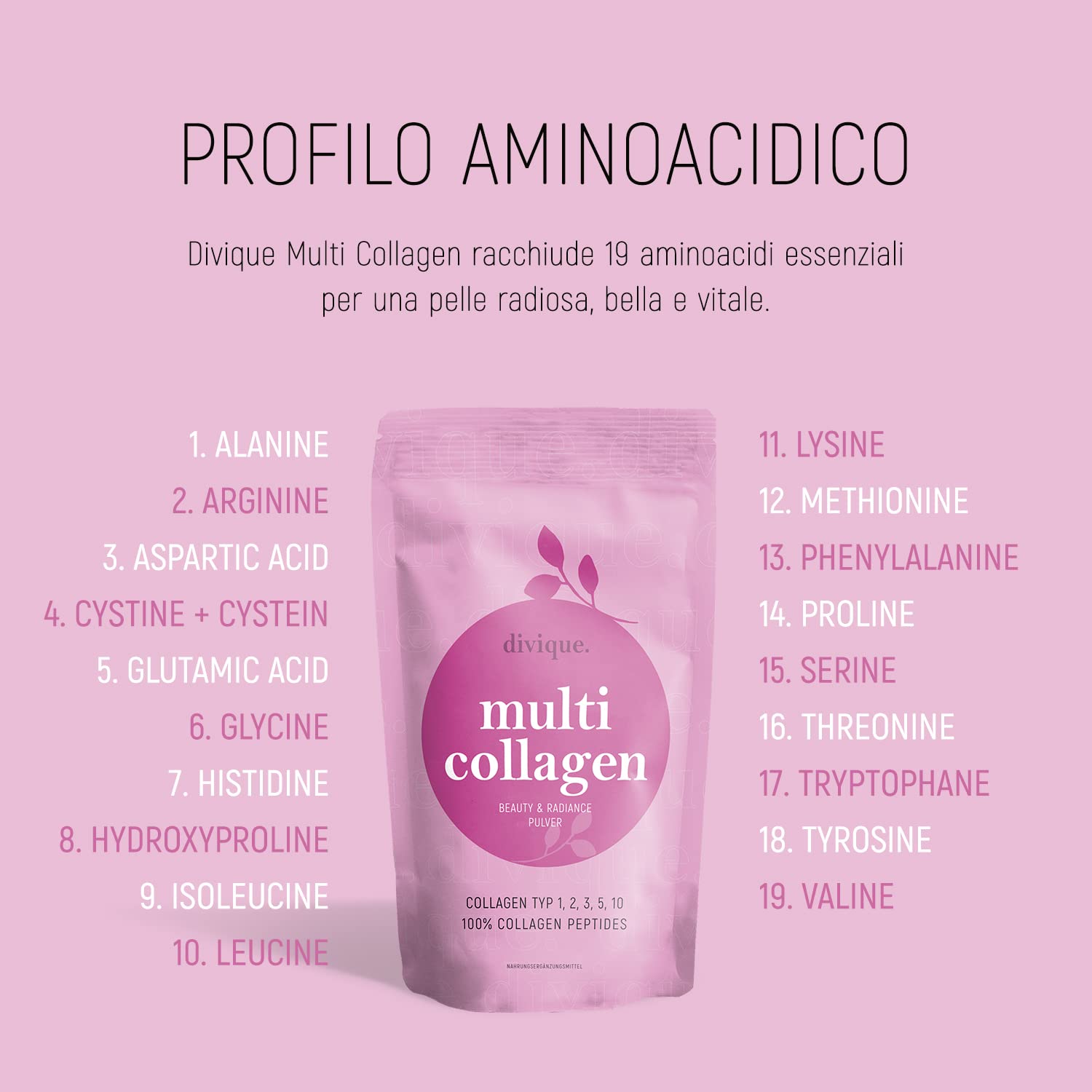 Divique Complesso Premium Polvere di collagene tipo 1, 2, 3, 5, 10 [500g], Peptidi Idrolizzati di Collagene al 100% - 10.000 mg al giorno - Insapore