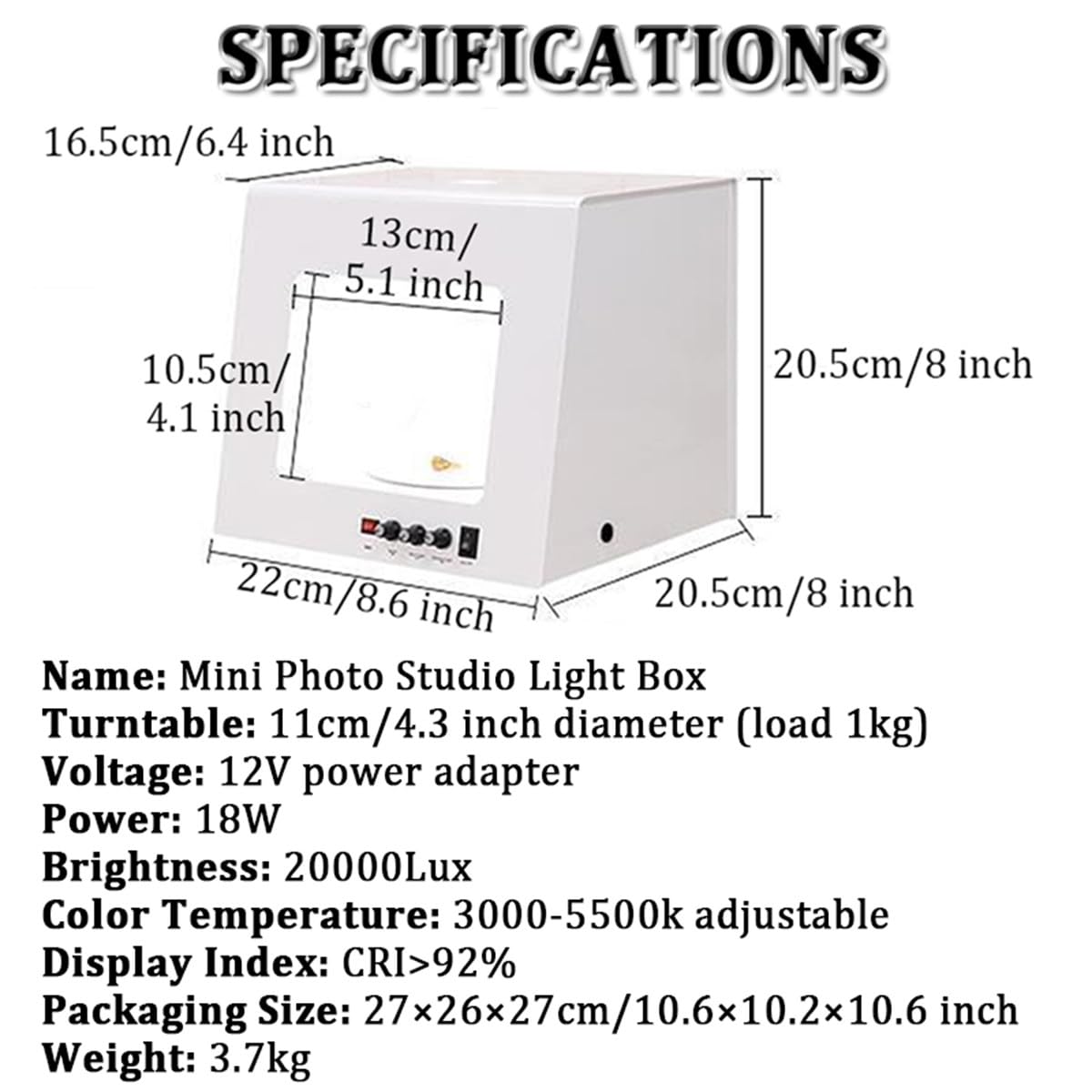 Caja de luz para fotografía con luces LED ajustables y tocadiscos