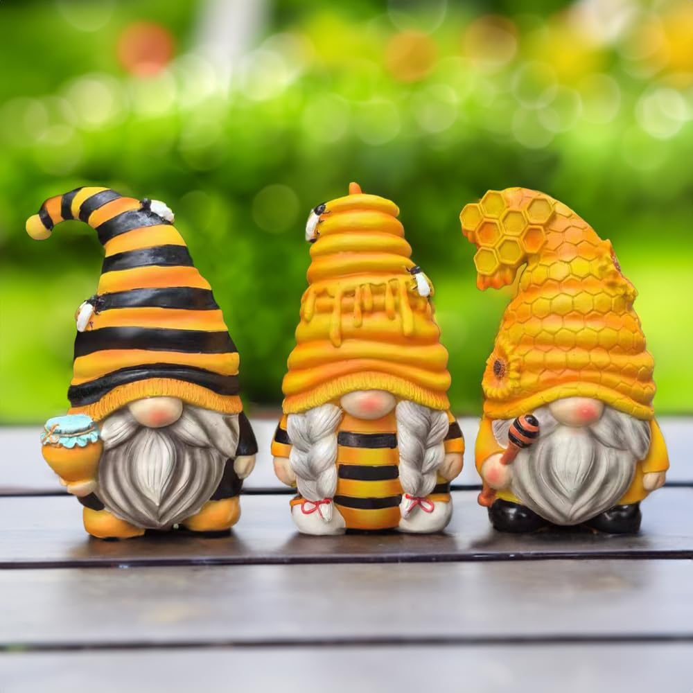 OrnamentallyYou Buzzy Trio zestaw trzech figurek krasnal trzmieli, 15 cm, poziomowa taca dekoracja domu lub ogrodu