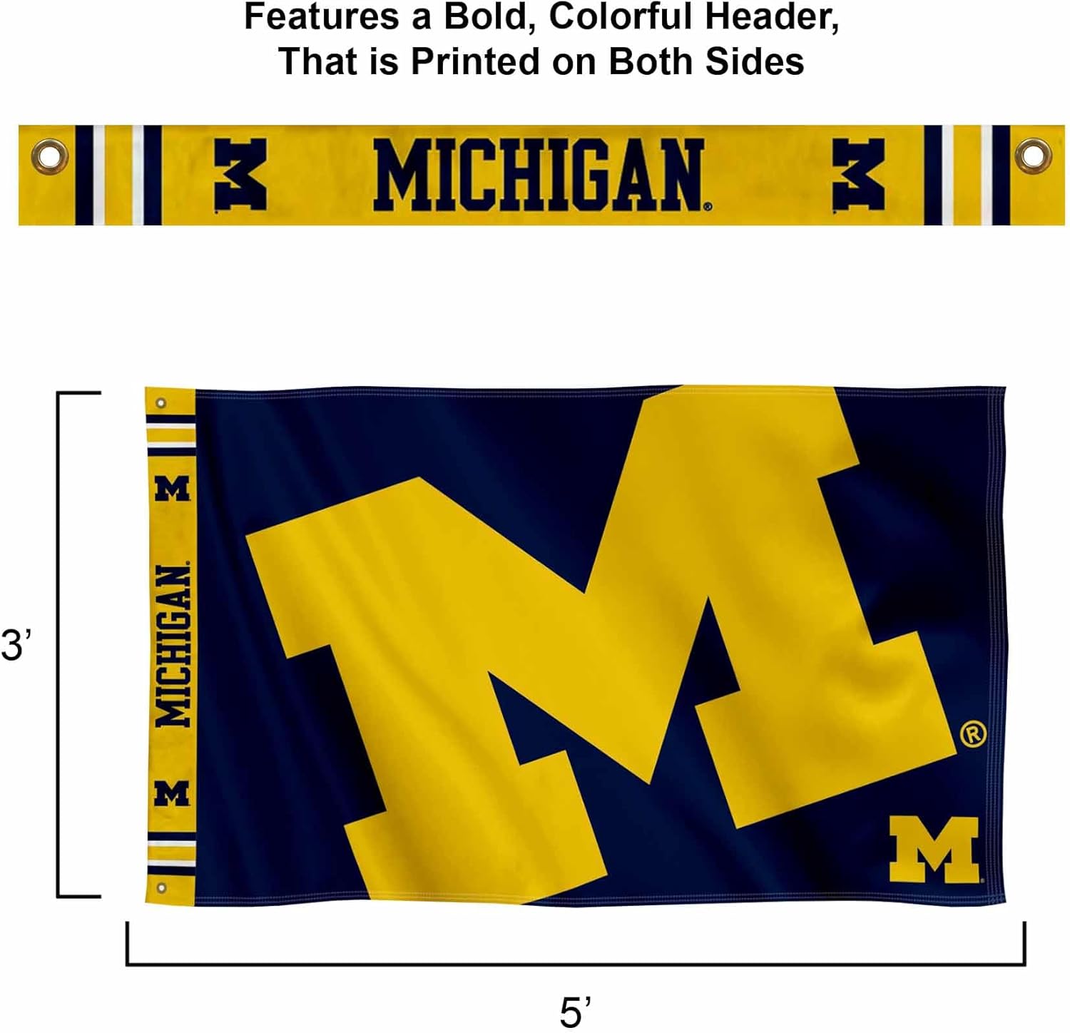 College Flags & Banners Co. Michigan Team University Wolverines Bold Logo Premium Flag - Image 2