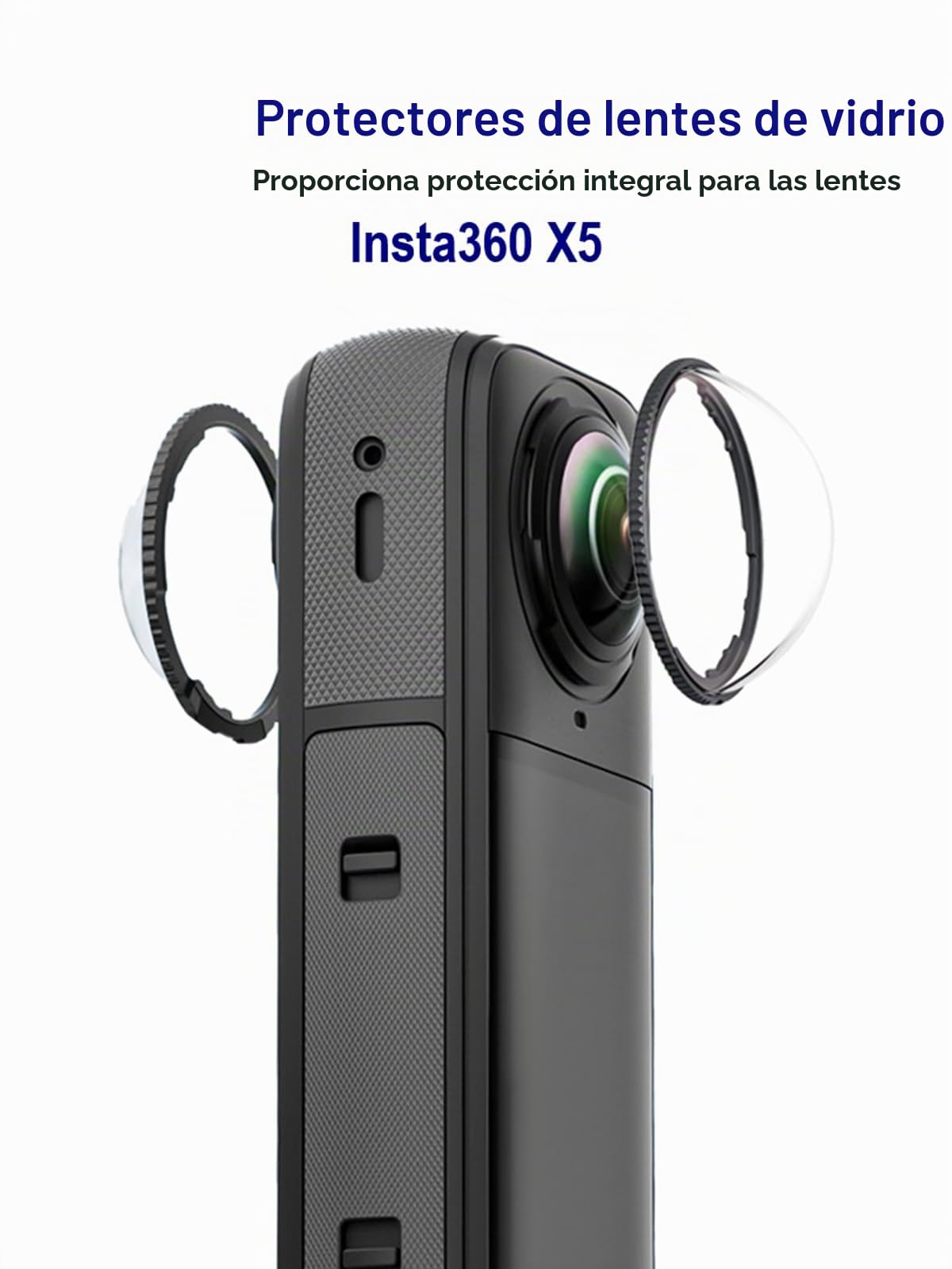 iDaPro Protector de pantalla+Protector de lente para Insta360 X5 | Lote de 2 + 2 Prot. + Caja ABS. Dureza 9H, Antiarañazos, Antiburbujas, HD, 0.33mm Ultrafino. Instalación por rotación.