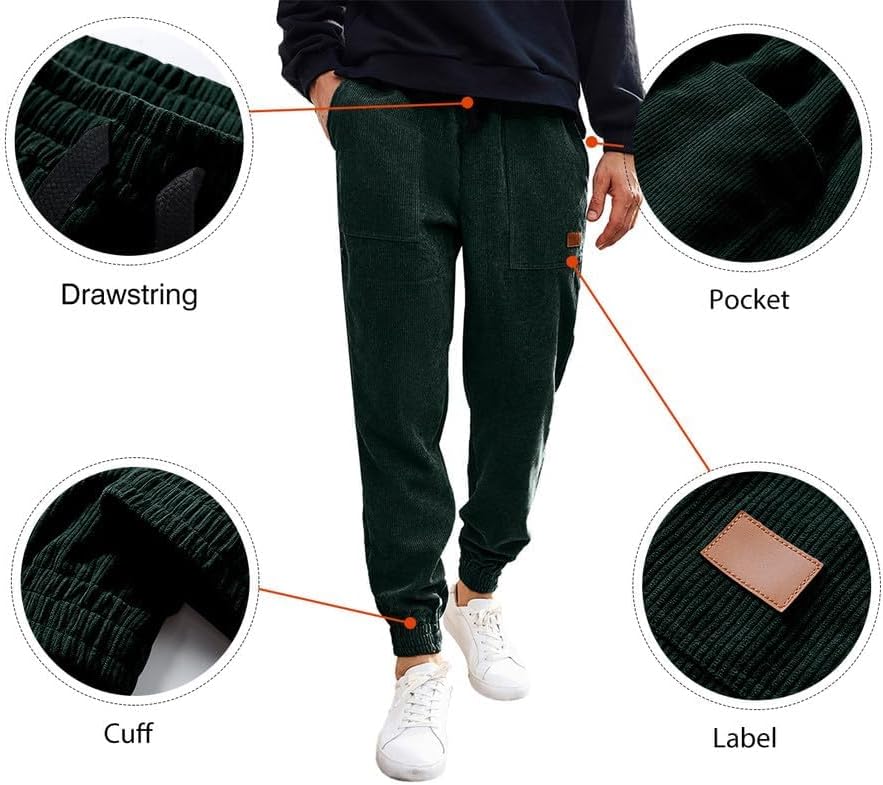 JMIERR Mens Corduroy Joggers Pants Casual Cargo Pants Drawstring Elastic Waist Baggy Tapered Sweatpants with Pockets - Image 4