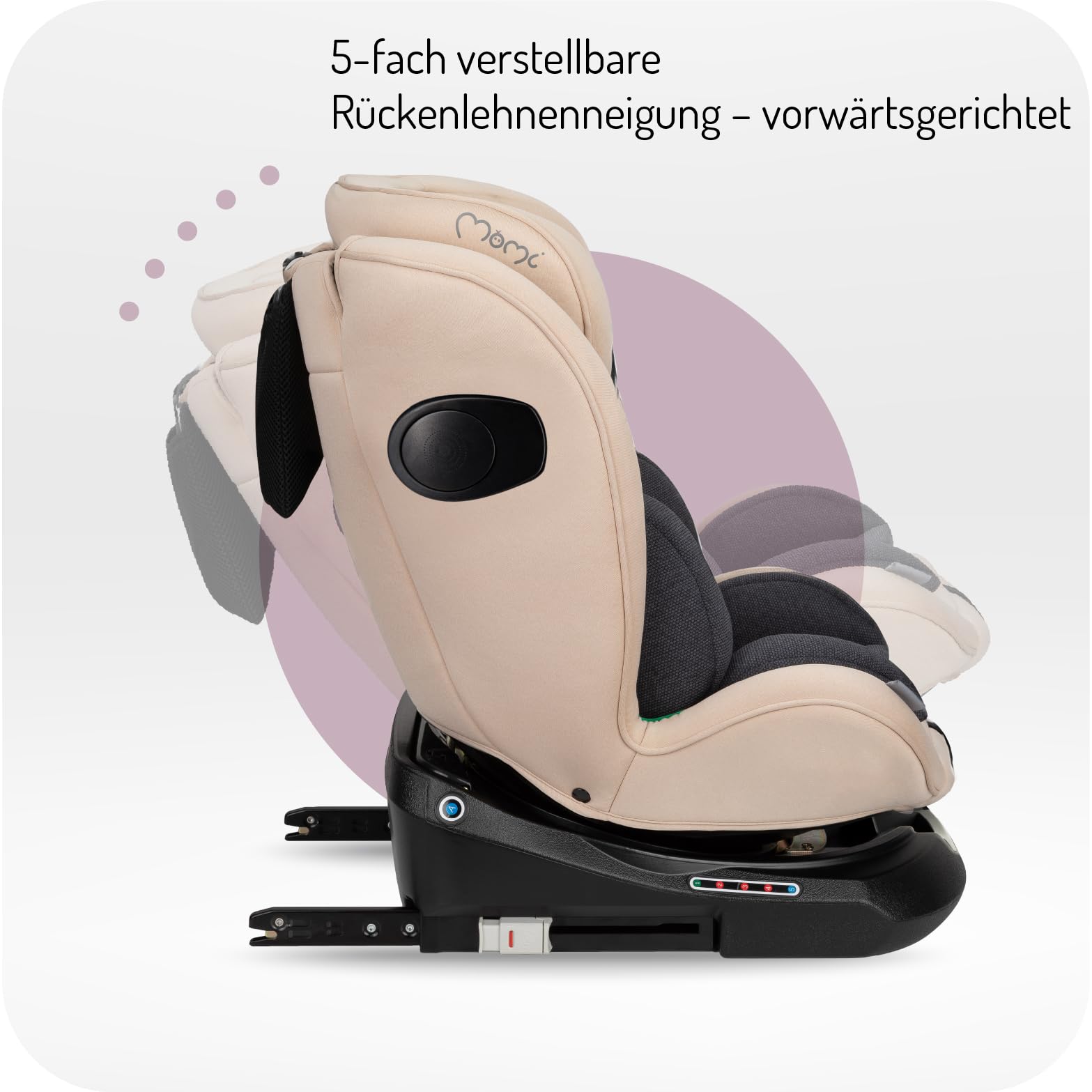 MoMi Autositz für Kinder EMI 0-12 Jahre (Gruppe 0+, 1, 2, 3, 3, Kinder bis 36 kg, 40 bis 150 cm), 360° drehbar, Einbau rückwärts: bis 18 kg, vorwärts: ab 18 kg, Befestigung mit ISOFIX und Top-Tether