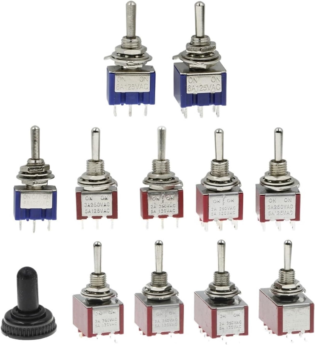 100PCS Toggle Switch SPDT DPDT Rocker Switch 5A 6A 125V Self-Reset Switch 3A 250 AC 3 6PIN ON-ON ON-OFF-ON Starting Switch(Blue MTS-203)