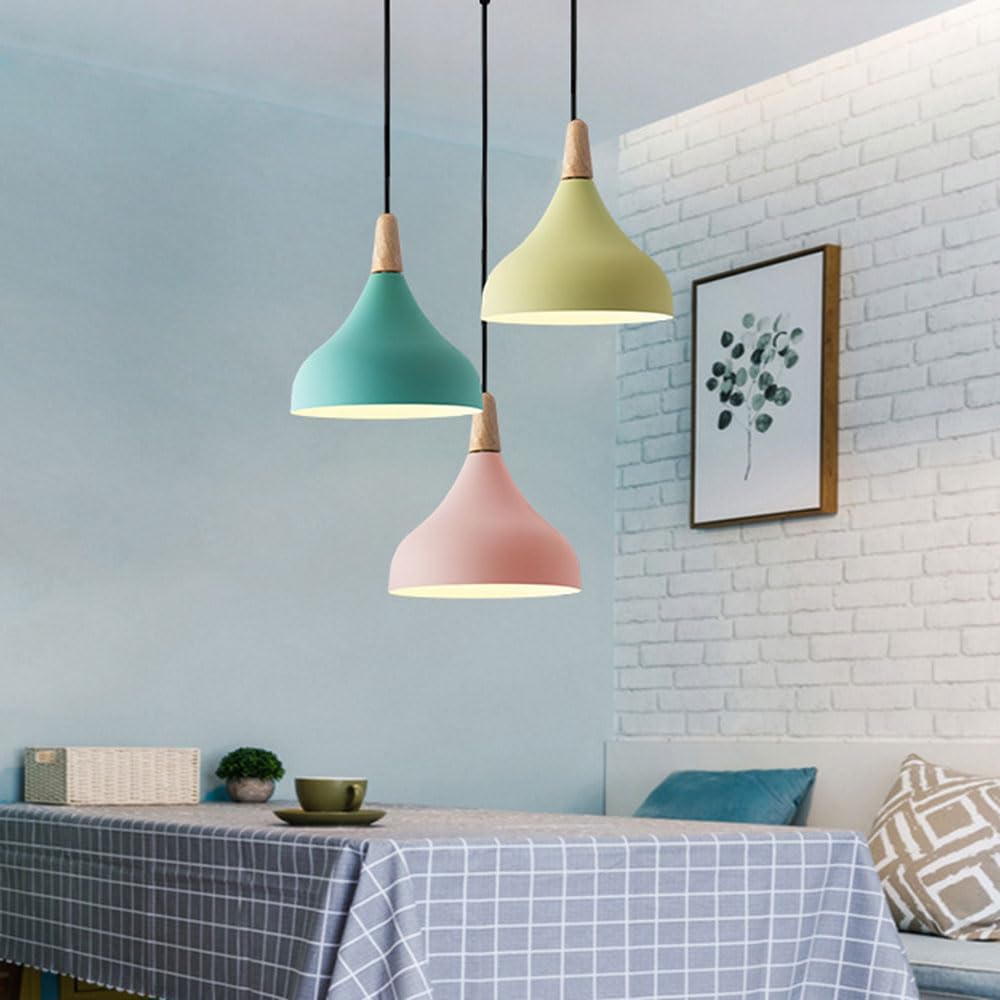 with Wood Hanging Lighting Fixtures Nordic Macaron Style Lamp Chandelier(Green)