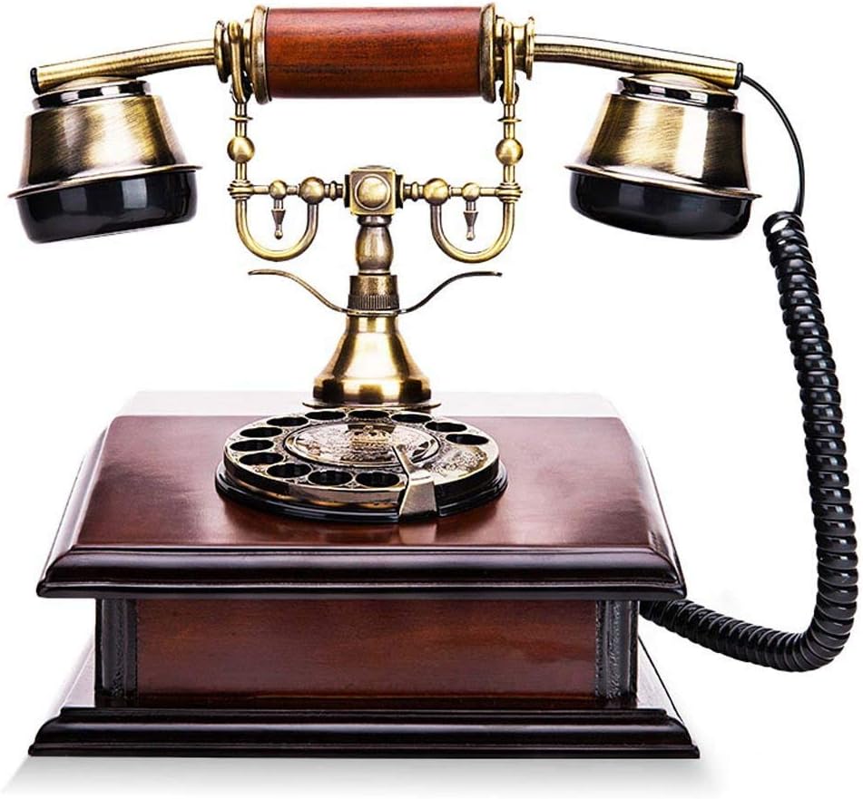 Qdid Antique Telephone Creative Solid Wood Corded Phones Home Fixed Telephone,Functional Rotary Dial and Classic Metal Ringtones