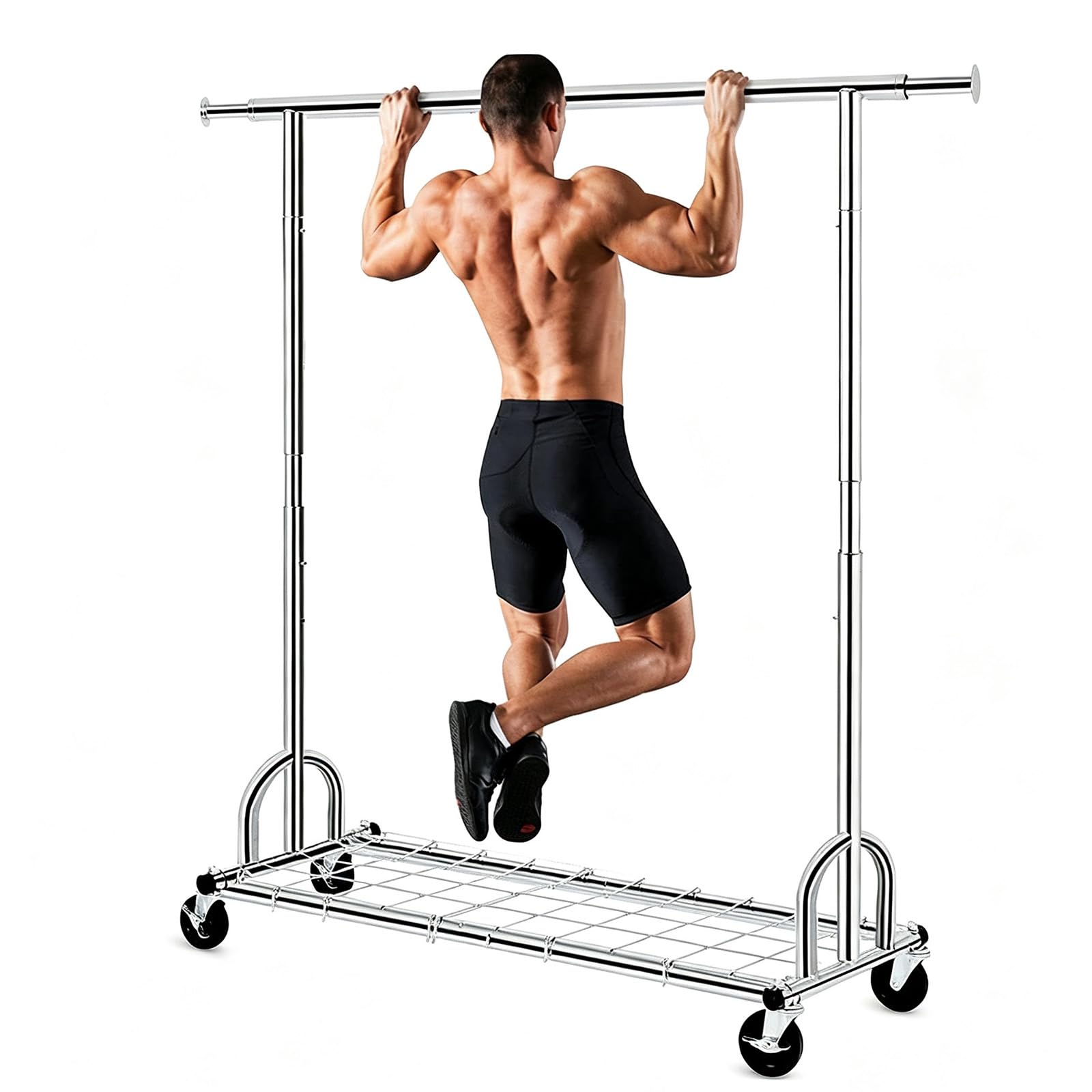 GHSIRUEU Rolling Clothing Rack for Hanging Clothes with Shelves Load 450LBS