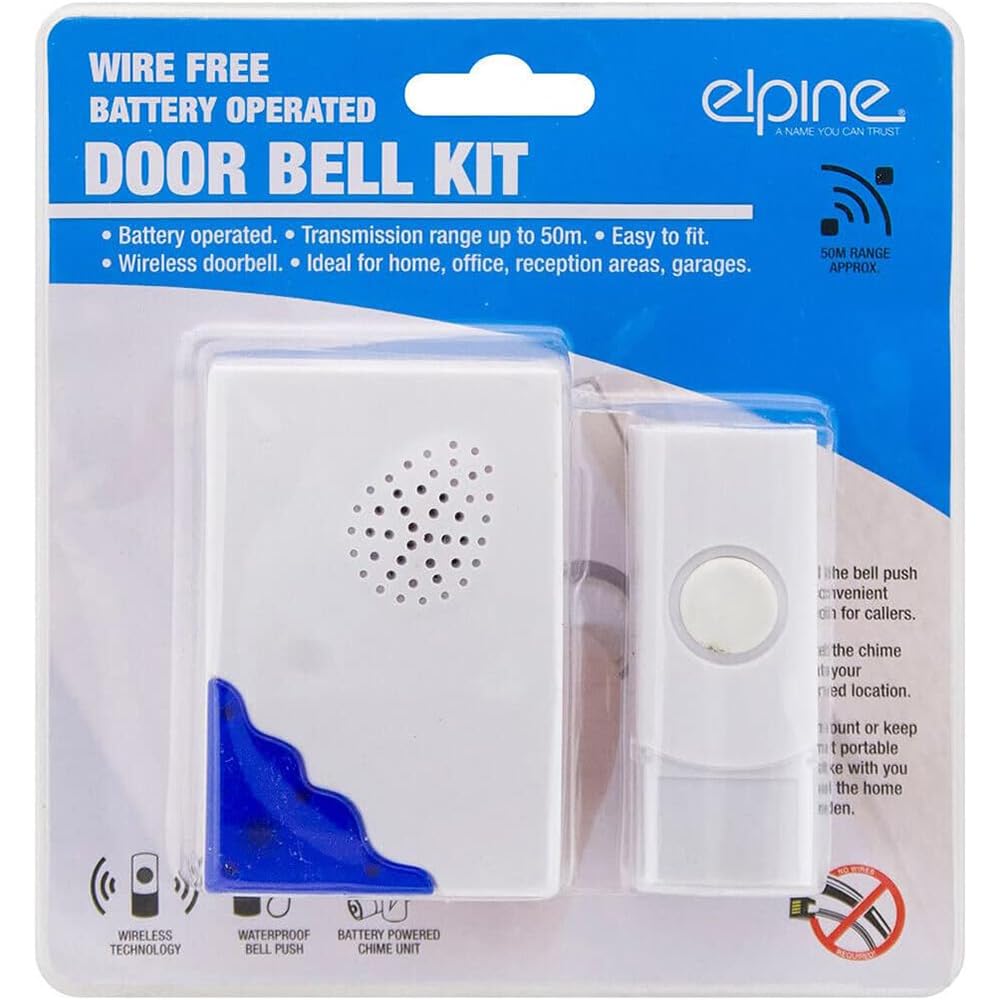 Bargains-Galore White Wireless Battery Operated Door Bell Kit - Waterproof & Weatherproof | Doorbell, Ring Chime, Home | Ranges Up To 50 Metres | Easy To Set Up - Durable & Long Lasting