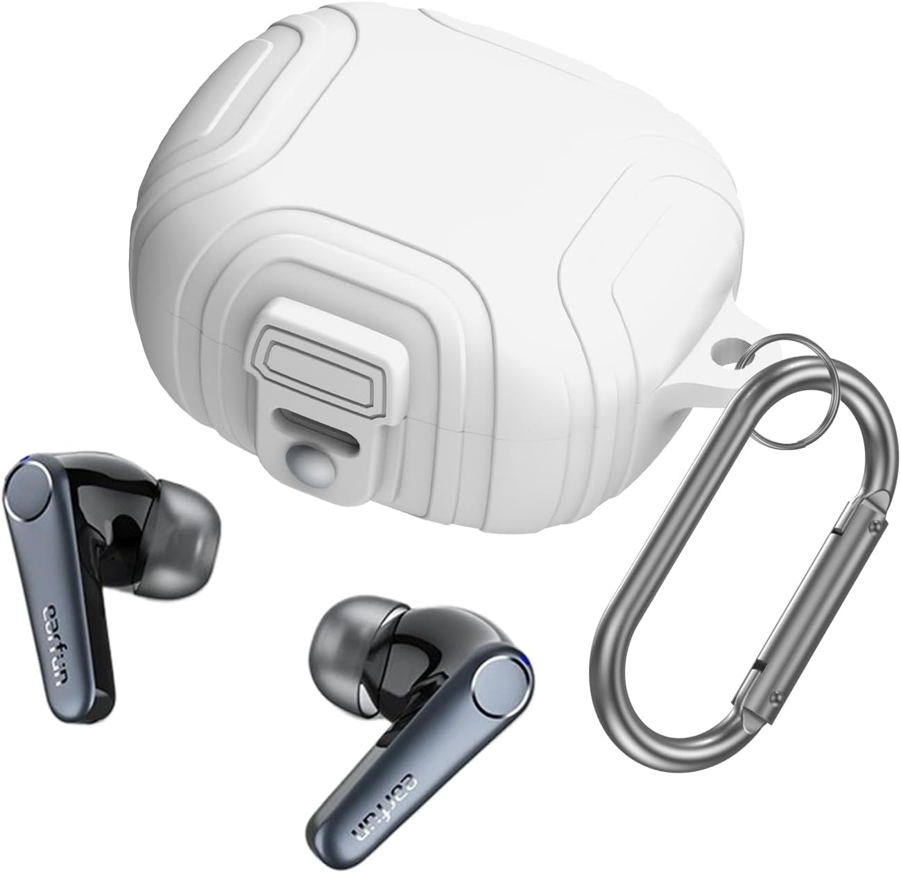 for EarFun Air Pro 3 Case Cover with Secure Lock, Silicone Protective Scratch Shock Resistant Cover ONLY Compatible with EarFun Air Pro 3 Earbuds Charging Case with Carabiner(White)