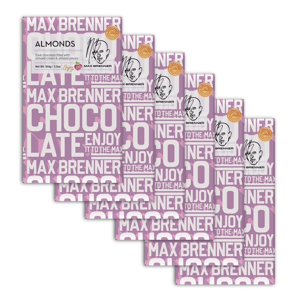 Max Brenner Premium Chocolate Bar – Gourmet Israeli Chocolate, Kosher Certified, 100g – Luxurious Cocoa Experience with Cocoa Butter – Made in Israel, Ideal Gift or Treat (Case of 20 Bars, ALMOND)