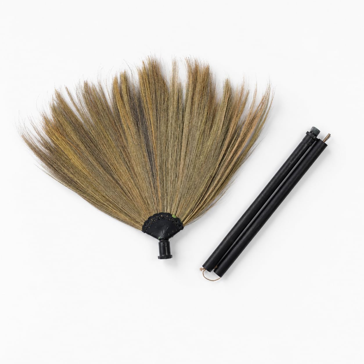 Scopa per erba con manico nero, 2 pezzi, scopa vietnamita fatta a mano in paglia con setole morbide per pavimenti interni, cucina, soggiorno e esterni