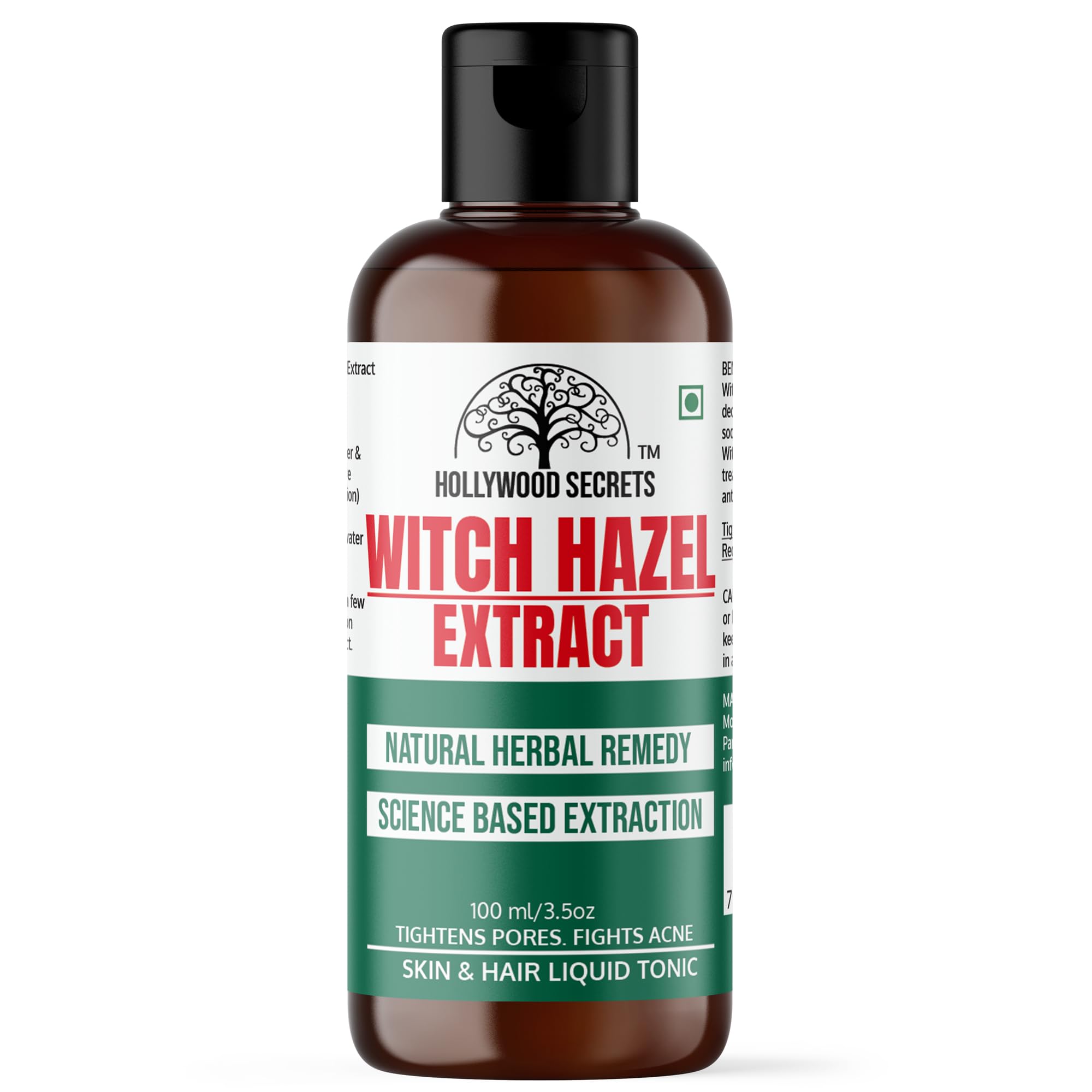 Hollywood Secrets Pure 85% Witch Hazel Liquid Botanical Extract | Anti-Acne | Skin | Hair |100ml