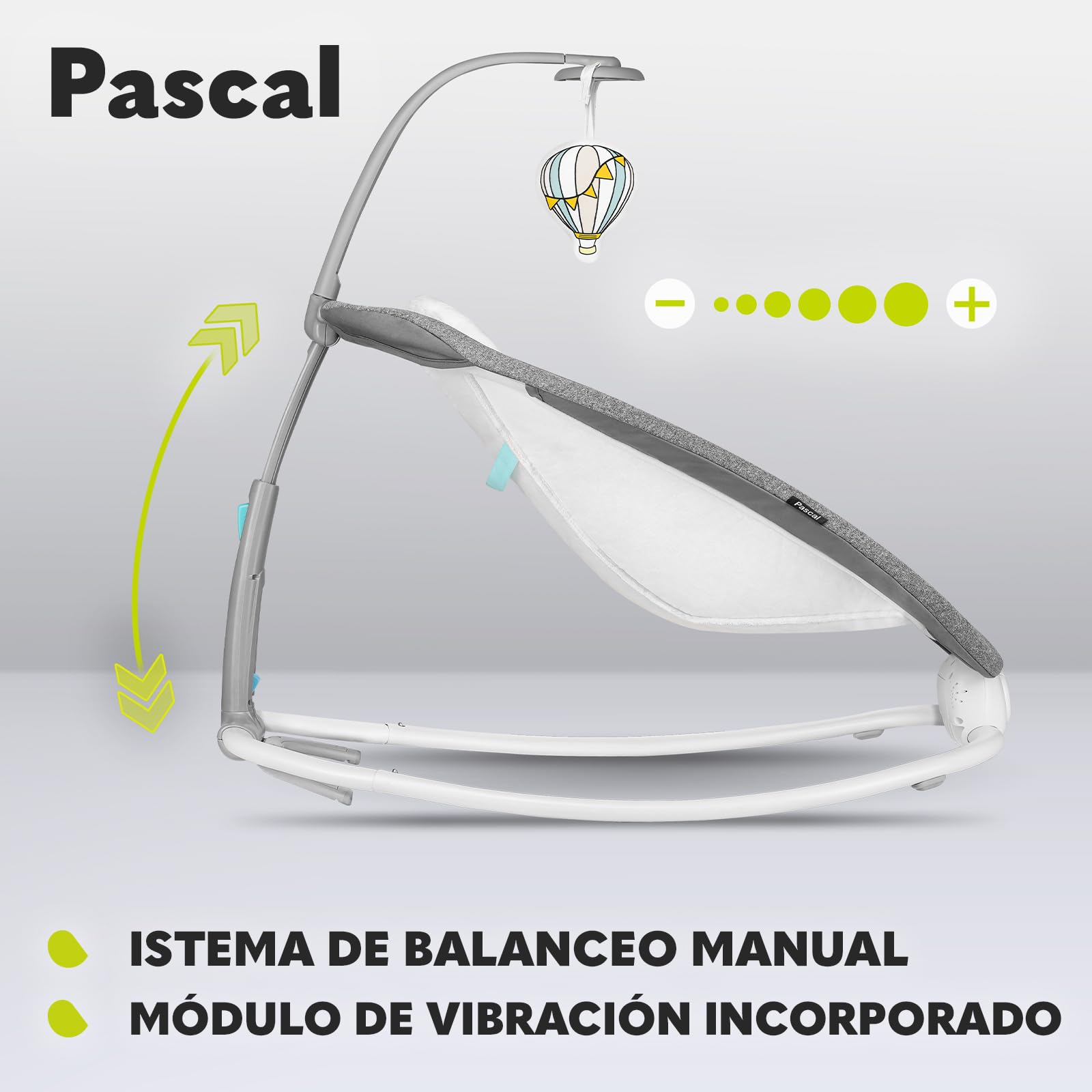 LIONELO Pascal baby bouncer delicadas vibraciones 12 melodías incorporadas con control de volumen ajuste del respaldo barra de juguetes interactivos plegable a tamaño compacto (Grey Scandi)