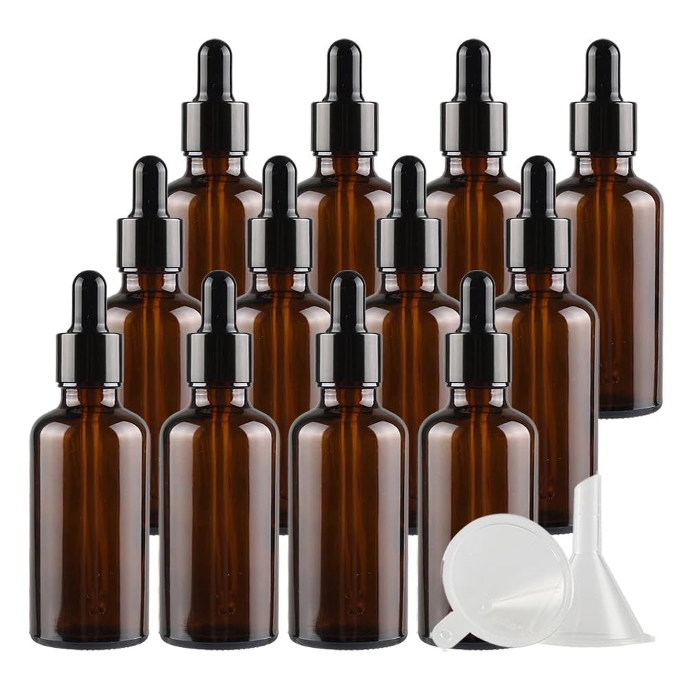 TIANZD 24 Pieza 50ml Marrón Botellas de Cristal con Pipeta, 50 ml Frasco Cuentagotas Cristal con Tapón de Rosca Negro, Botella de Vidrio con Cuentagotas para Aceite Esencial Aromaterapia