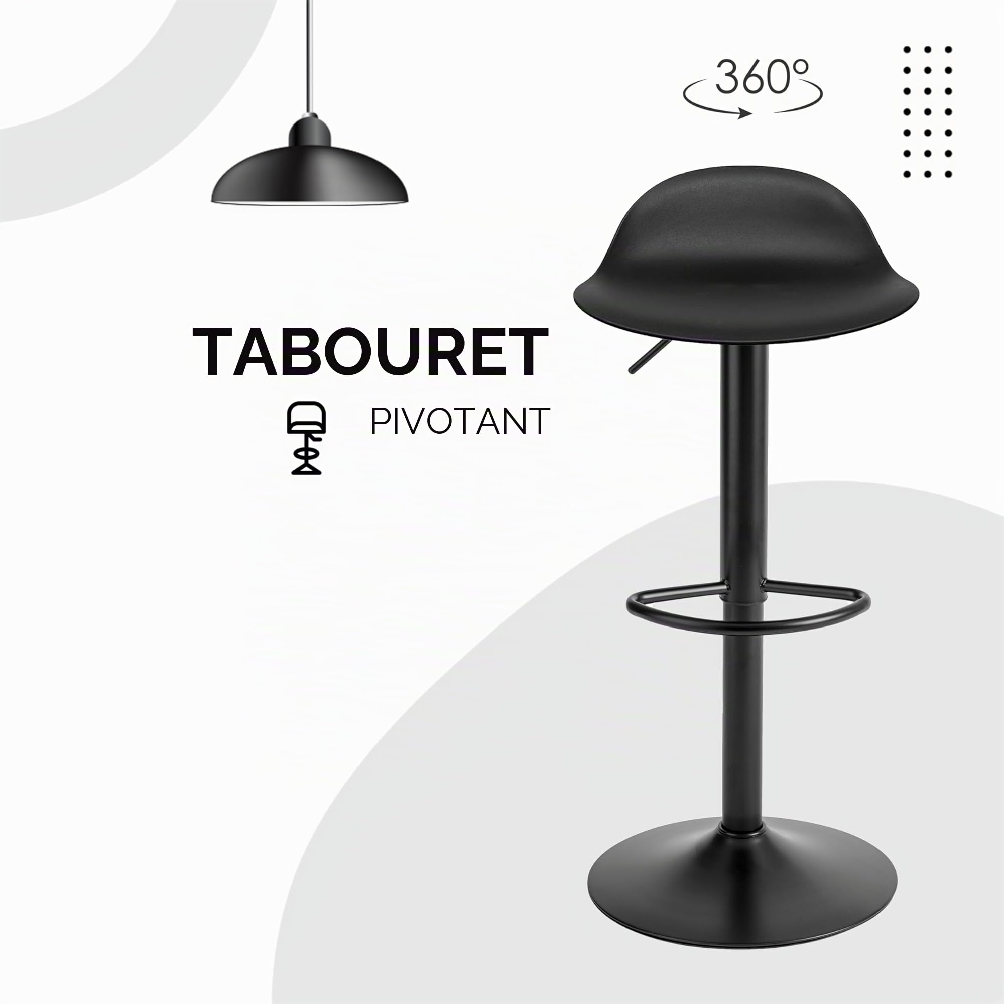 Baroni Home Tabouret de Bar Rotatif à 360°, Lot de 2 avec Hauteur réglable, Fond Anti-Rayures et Repose-Pieds, Cuisine, Restaurant, Bar, léger et Montage Facile, 41x40x64–86 cm, 2 pièces, Noir