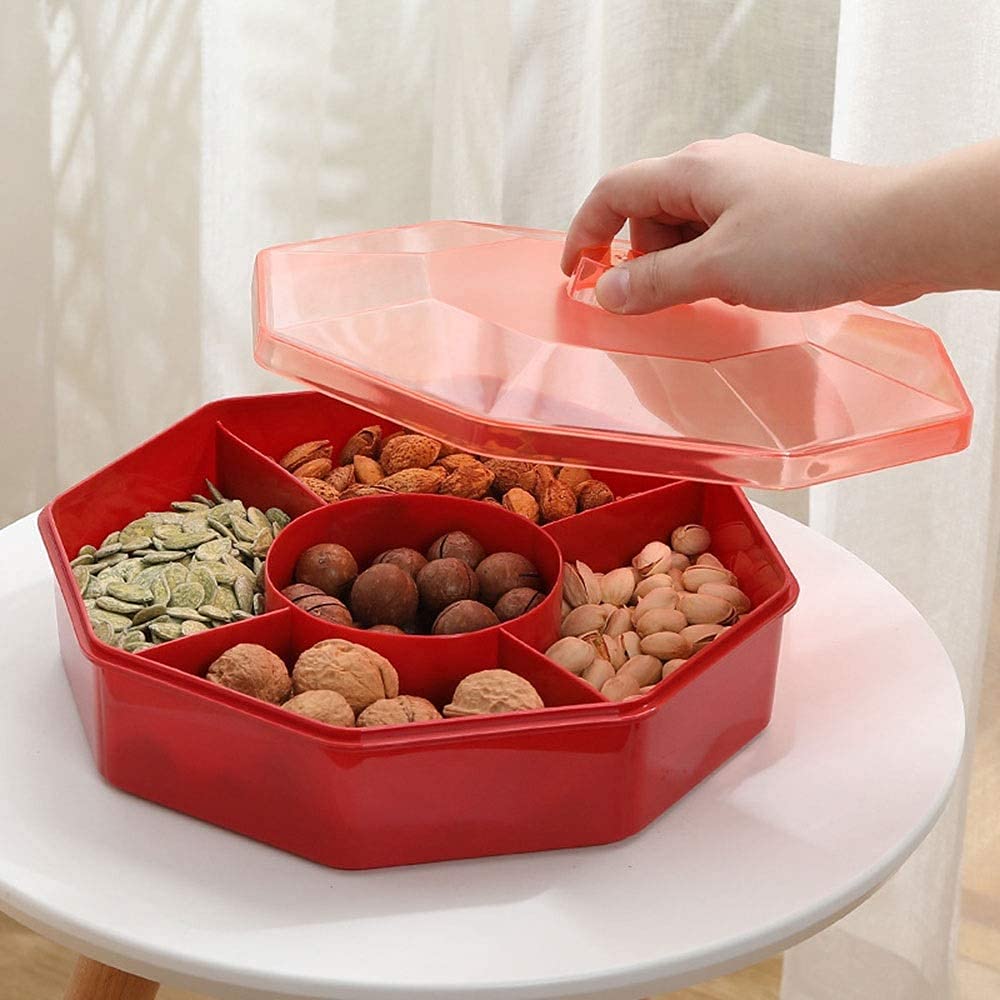 Boîte de fruits secs Noix Bonbons Récipient de stockage Ménage Plateau de fruits secs, Boîte divisée avec couvercle Boîte à bonbons, Convient for les bonbons aux noix Fruits secs Récipients alimentair