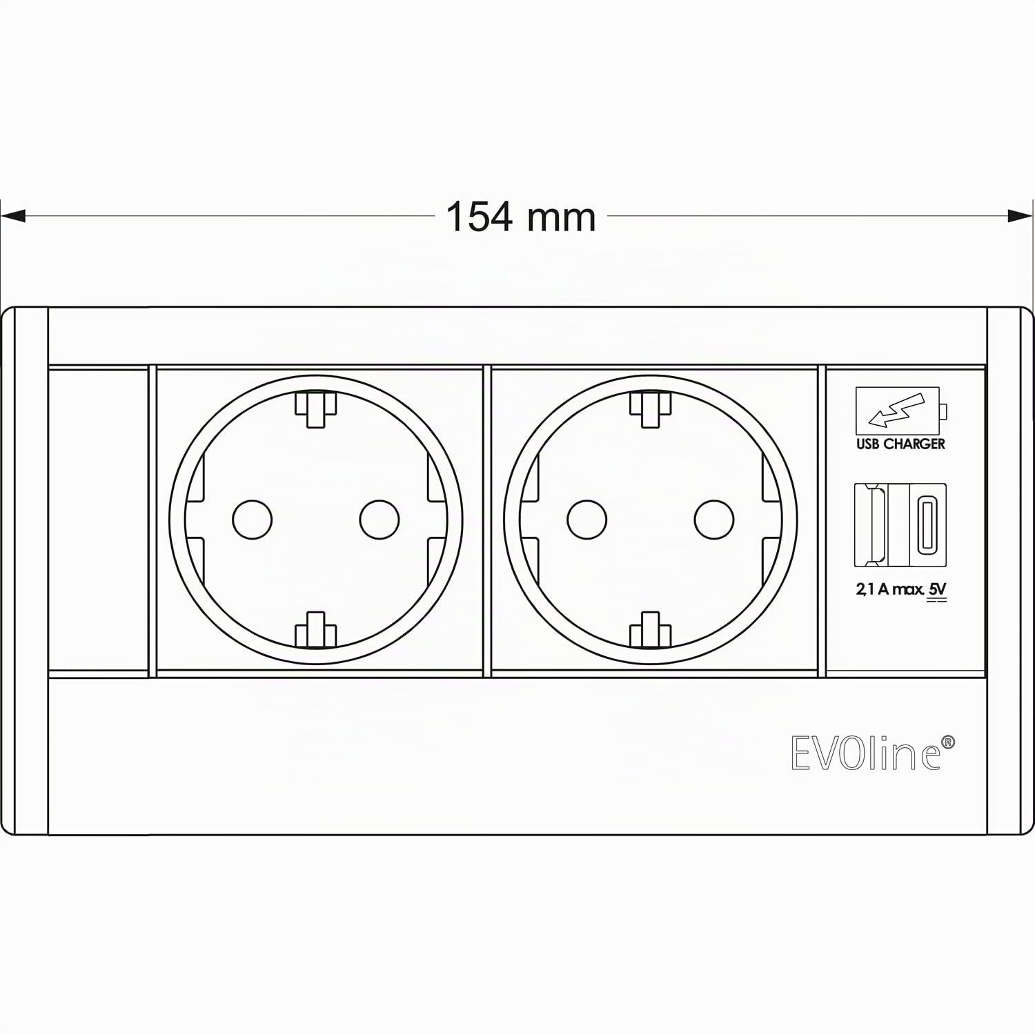 Evoline R-Dock für Schublade mit Wing Kabelführung - 2er mit USB A+C, Schwarz 230V, Plastic