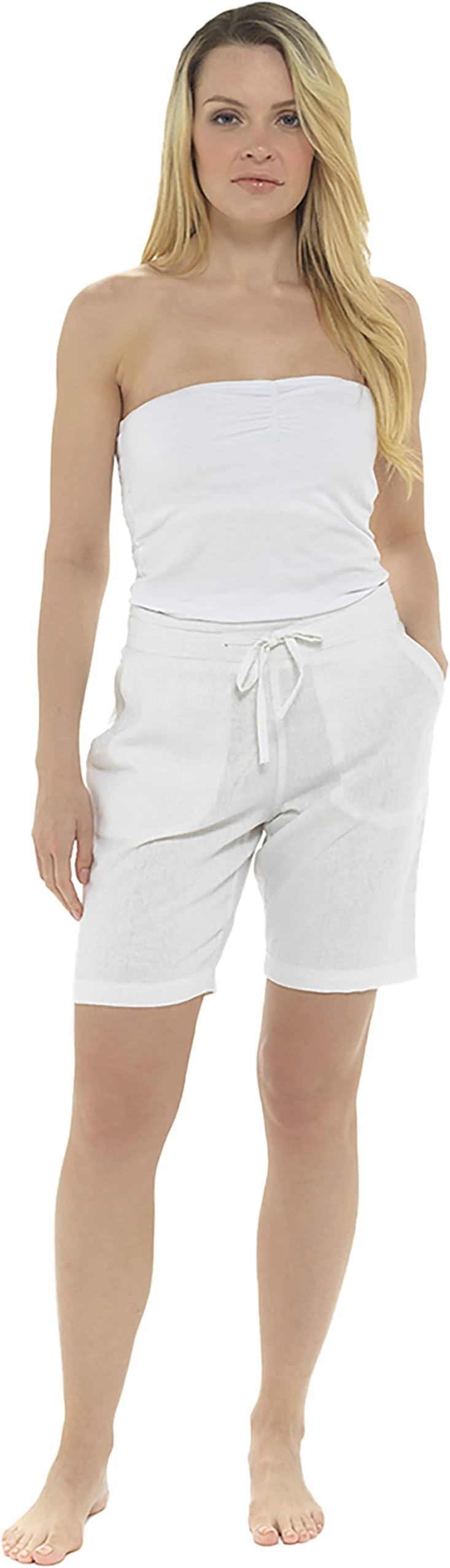 KATE MORGAN Womens Shorts Ladies Linen Cool Shorts, Perfect for Holidays - Ladies Shorts Cool for The Summer Garden Beach Golf Walking Work from Home Casual Capri Pants for Women UK