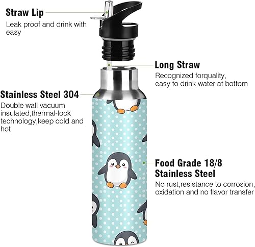 Miniatura 3 de Stainless Steel Vacuum Insulated Water Bottle 20 Oz, BPA-Free Sports Water Bottle for Gym Outdoor Travel School, Cute Cartoon Penguins Blue