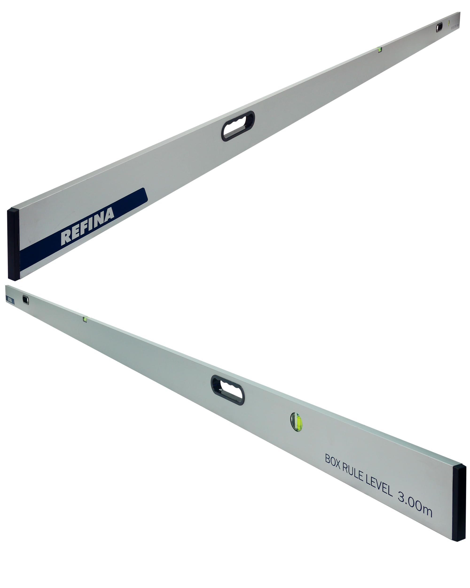 REFINA 9'10" (3.0m) Box Rule Level with 2 Handle Grips, Horizontal & Vertical Spirit Level Vials - 100 x 18mm Slim Box Section Profile for Walls & Floors - Lightweight & Durable Aluminium Construction