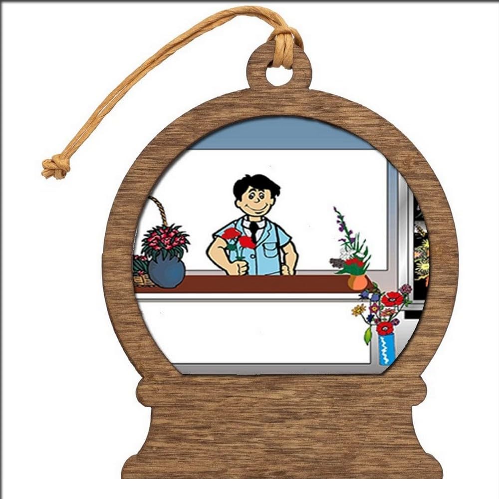 PrintedPerfection.com Personalized Florist - Male Wooden Snow Globe Shaped Christmas Ornament