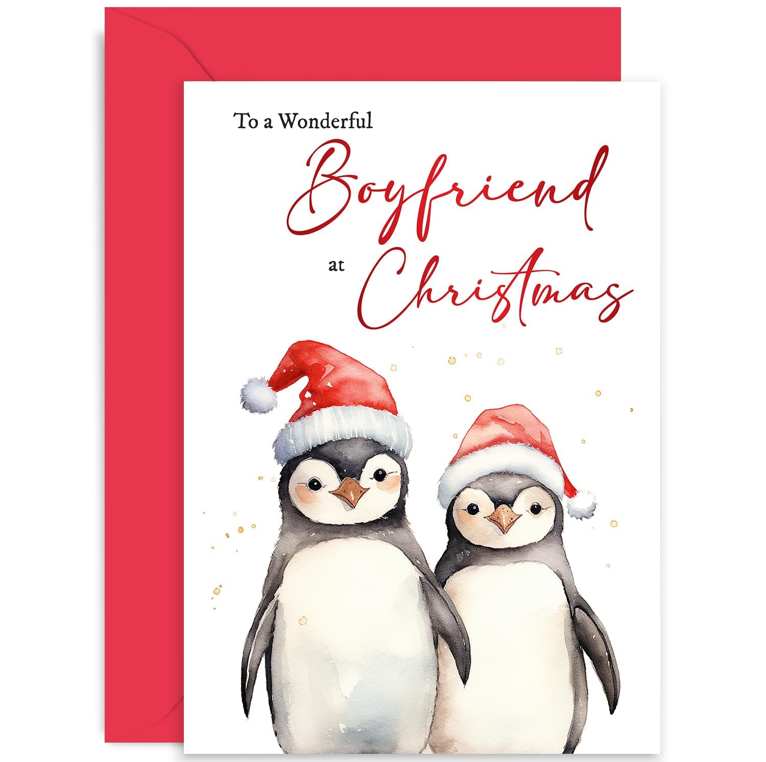 Boyfriend Christmas Card - Penguin Couple Christmas Card for Wife - Luxury Happy Xmas Cards for Partner - Contemporary Festive Cards for Them