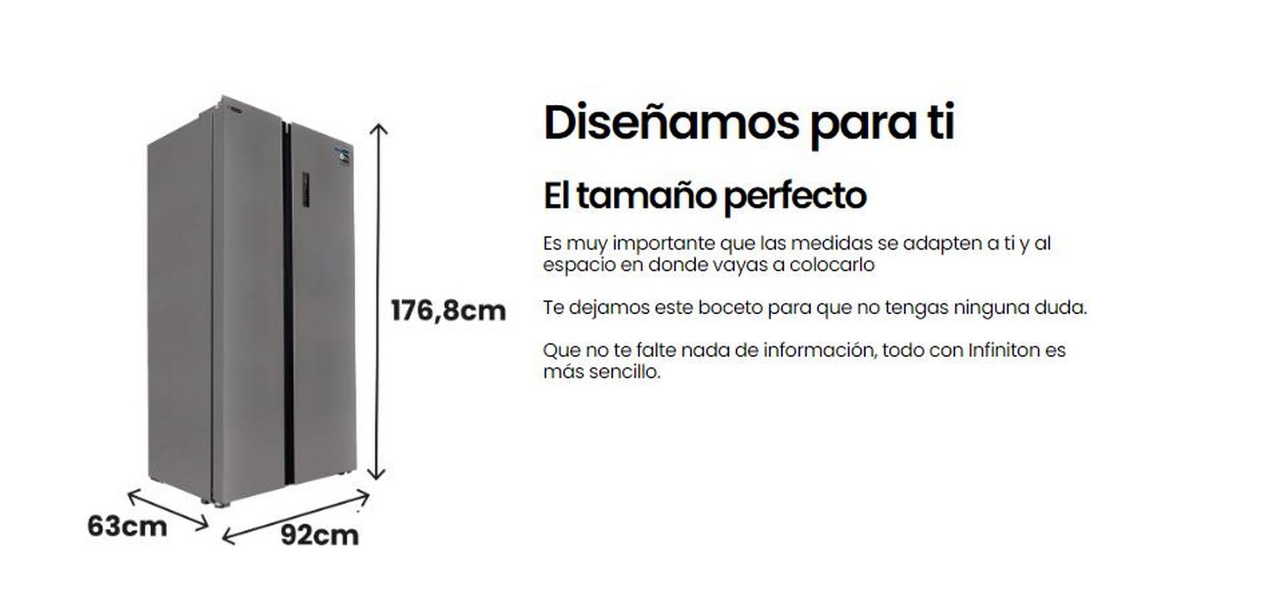 INFINITON Frigorifico Americano SBS-506A77XEM, 505 Litros, 177 cm de Altura, Inverter, Tecnología No Frost TotalFast Cooling y Fast Freezing, Función Eco, E, Inox