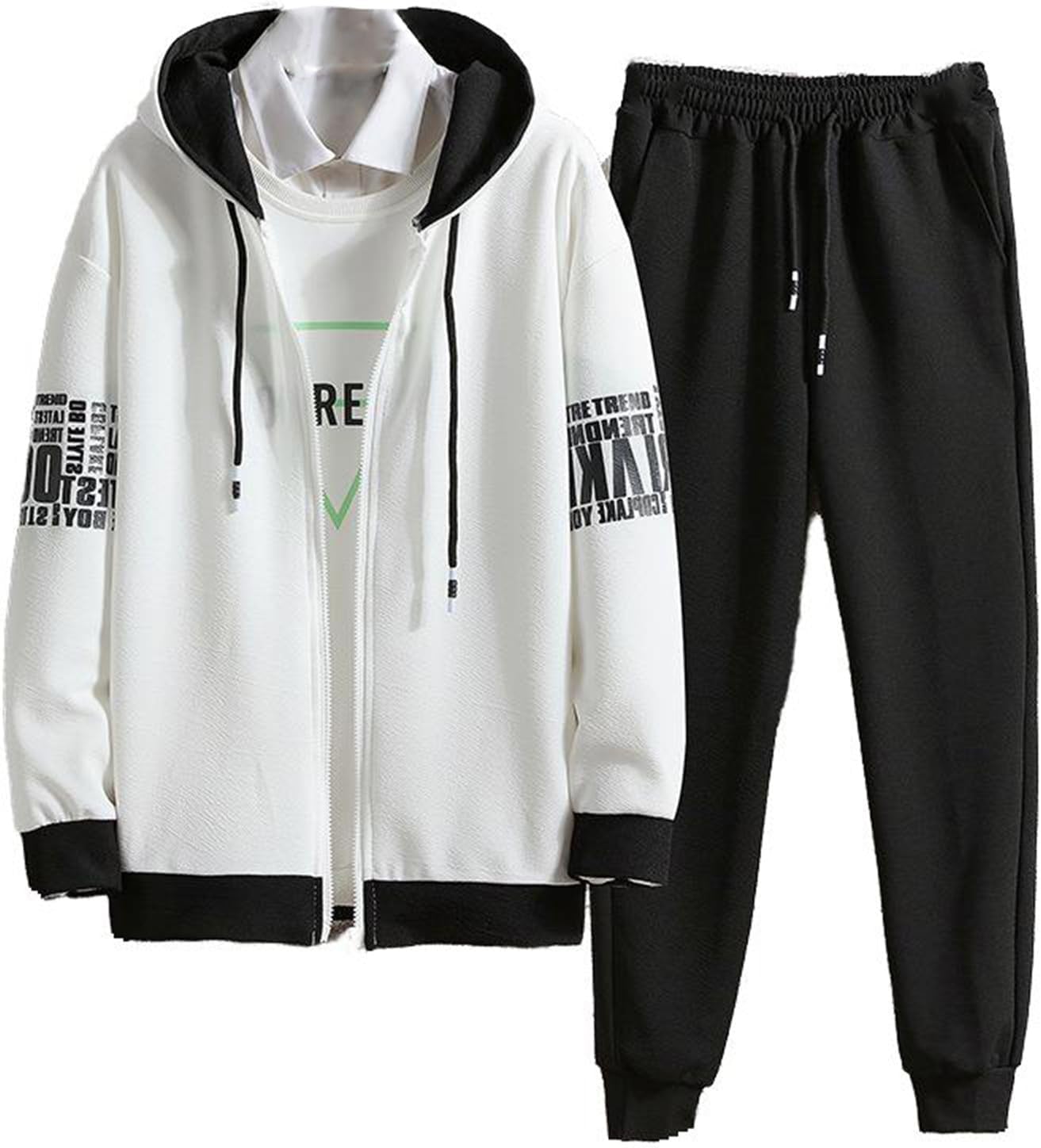 Casual sportswear men's spring and fall loose hooded cardigan-White-Medium