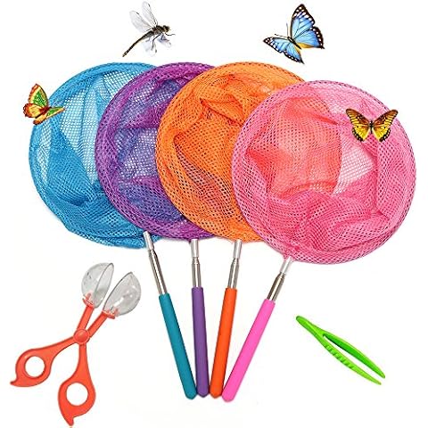 4 Packs Telescopic Butterfly Net with Free Butterfly Catcher and Butterfly Tweezers, Perfect for Catching Bugs Insect Small Fish, Extendable up to 34" Cover